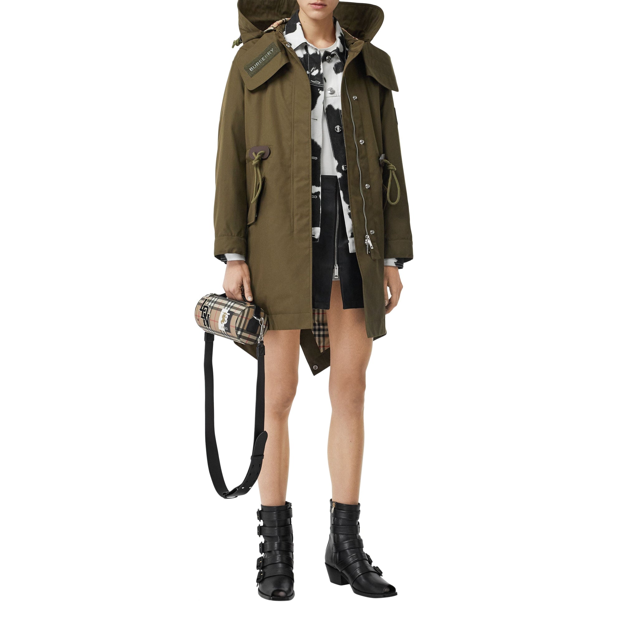 Parka en gabardine de coton avec capuche amovible - Dark Military Khaki