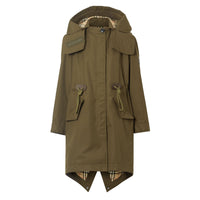 Parka en gabardine de coton avec capuche amovible - Dark Military Khaki
