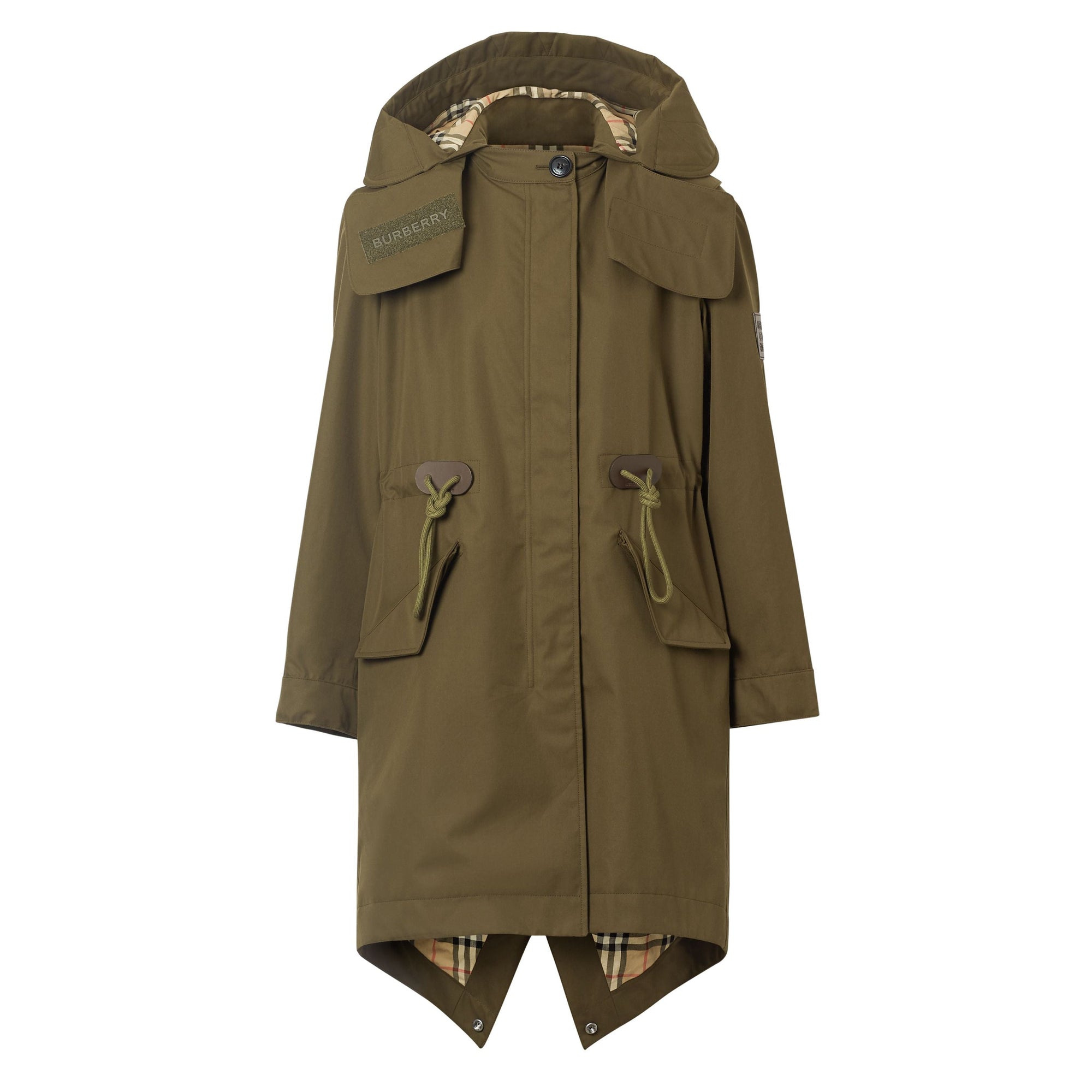 Parka en gabardine de coton avec capuche amovible - Dark Military Khaki