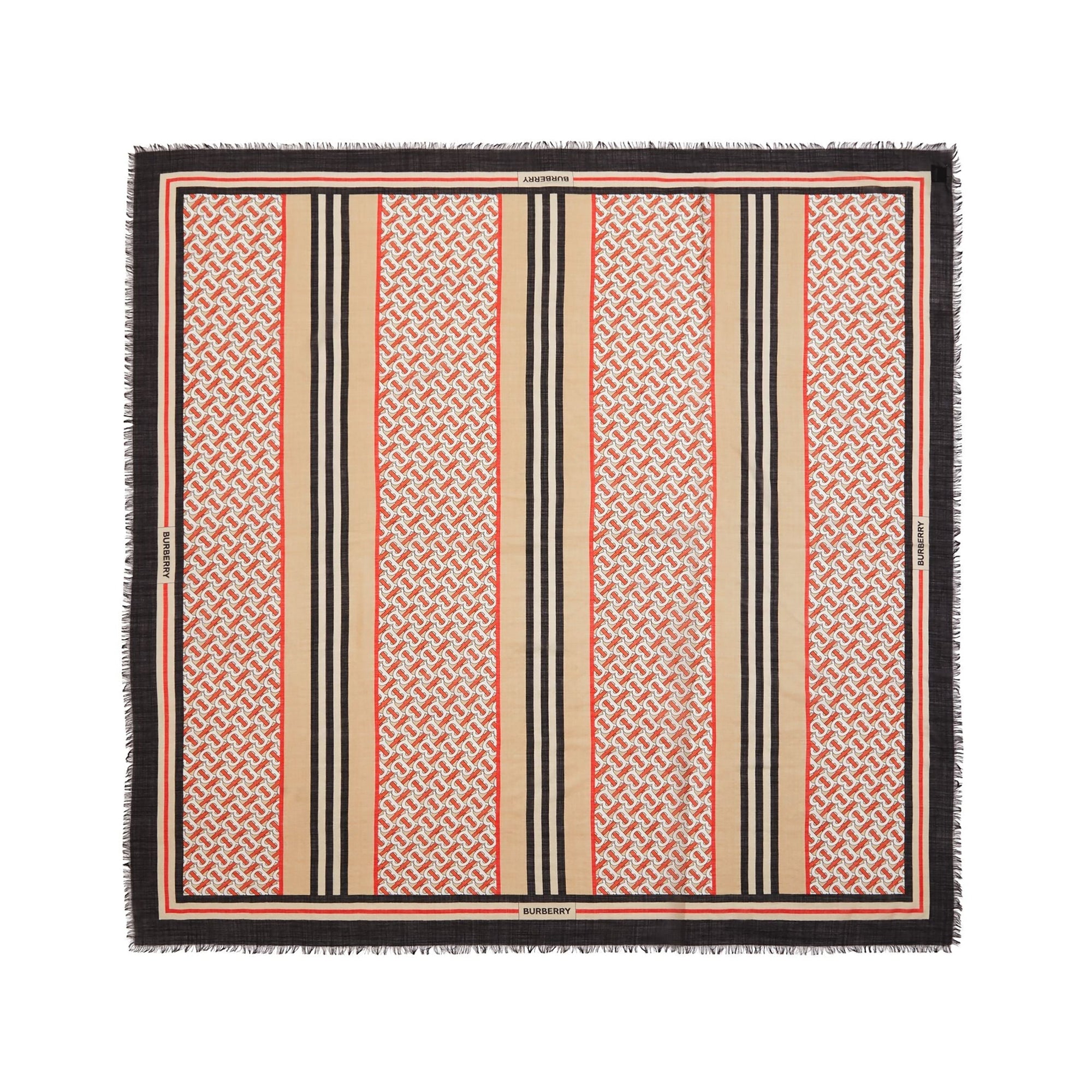 Grand carré en laine et soie à rayure - Beige d'archive