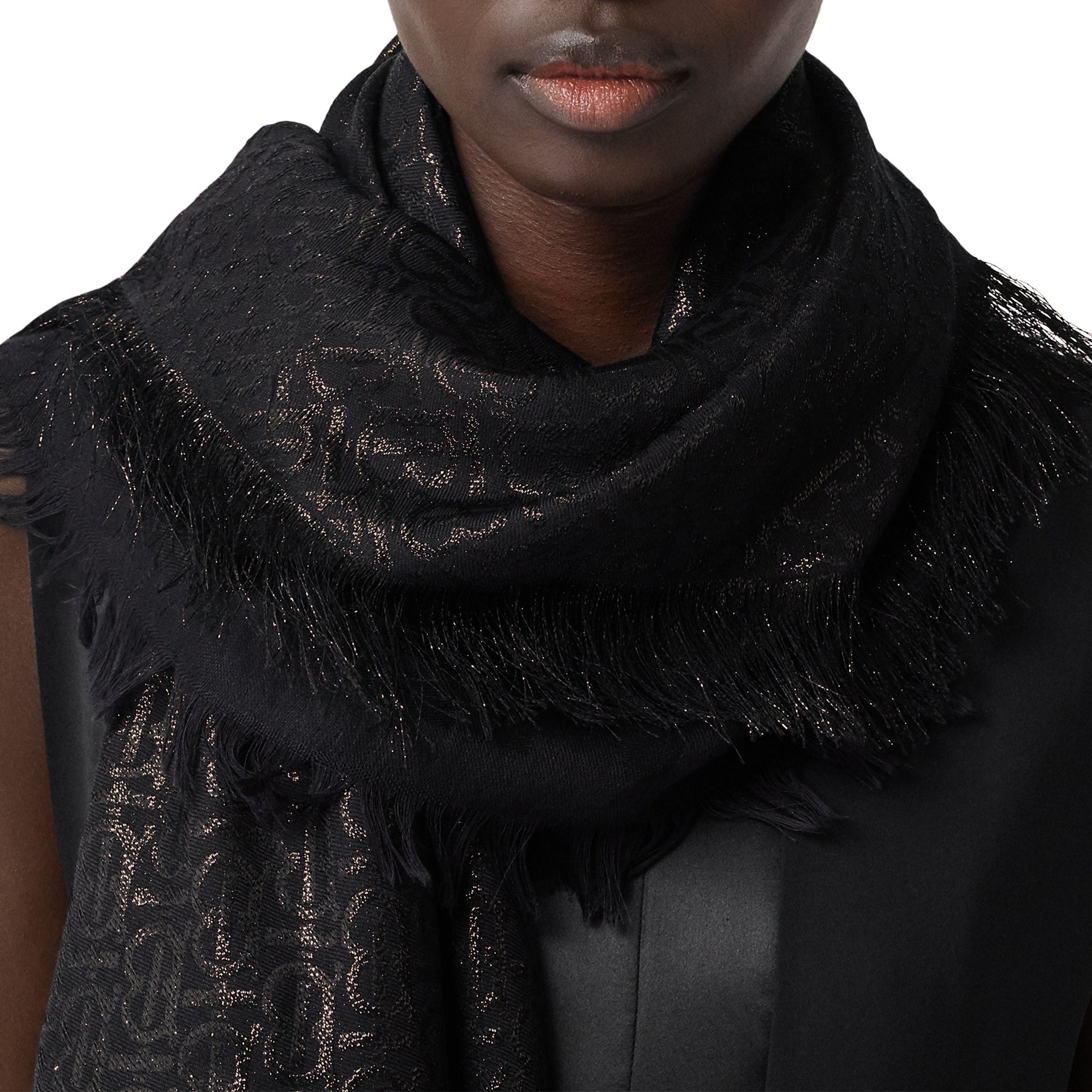 Grand carré de soie mélangée métallisée Monogram - Black