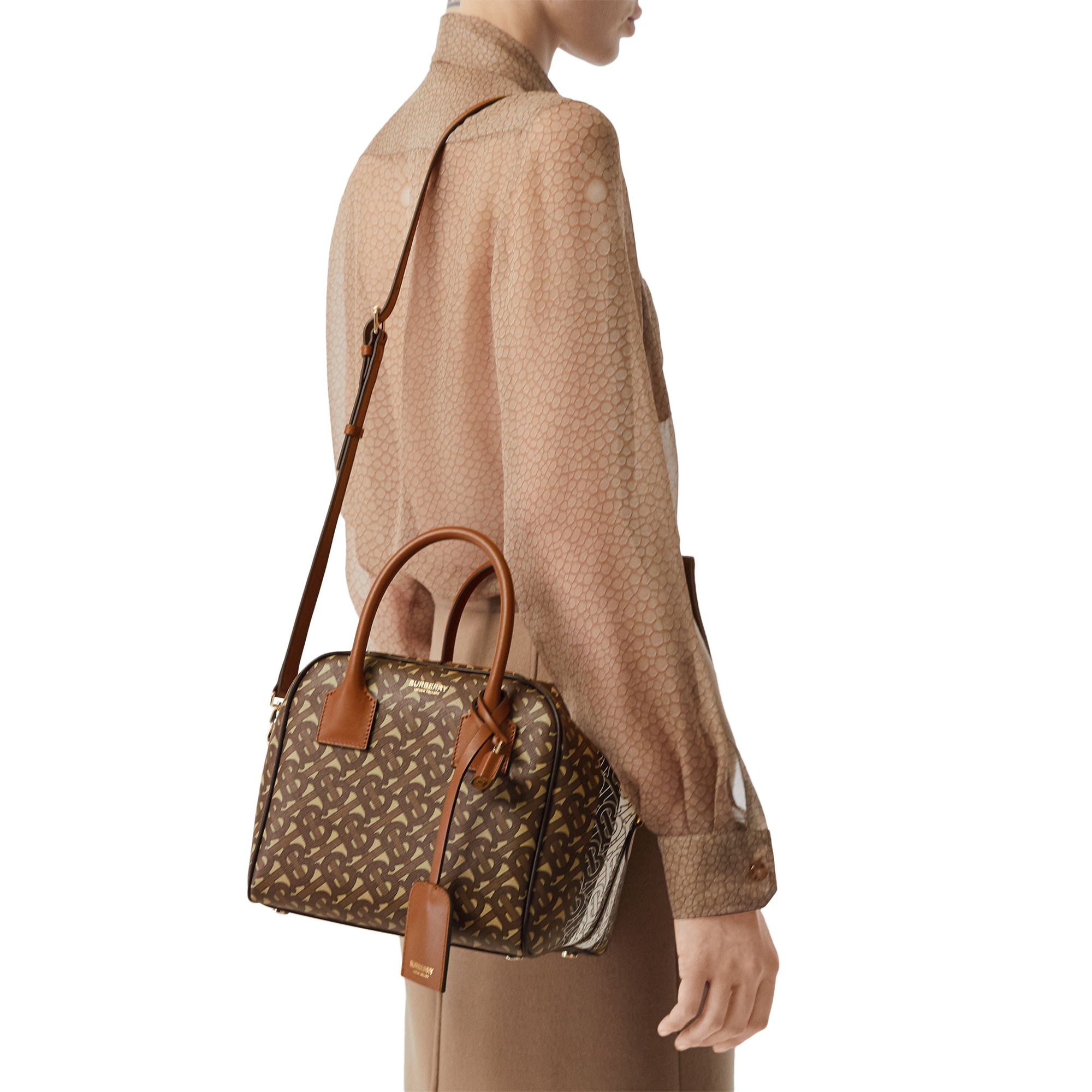 Petit sac Cube en toile écologique rayé Monogram - Bridle Brown