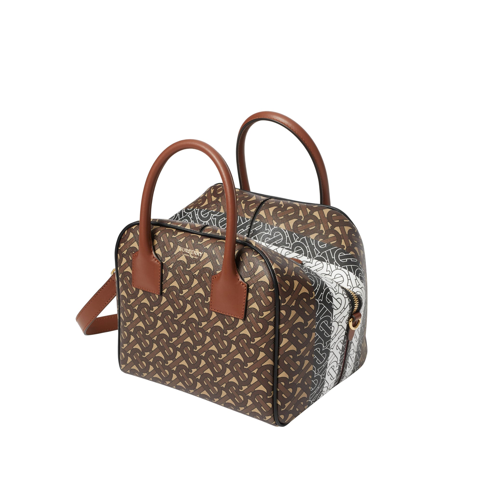 Petit sac Cube en toile écologique rayé Monogram - Bridle Brown