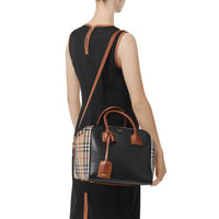 Sac Cube moyen en cuir et Vintage Check - Archive Beige