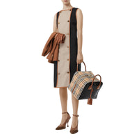 Sac Cube moyen en cuir et Vintage Check - Archive Beige
