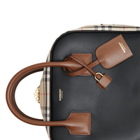 Sac Cube moyen en cuir et Vintage Check - Archive Beige