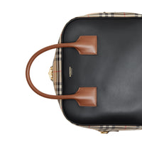 Sac Cube moyen en cuir et Vintage Check - Archive Beige