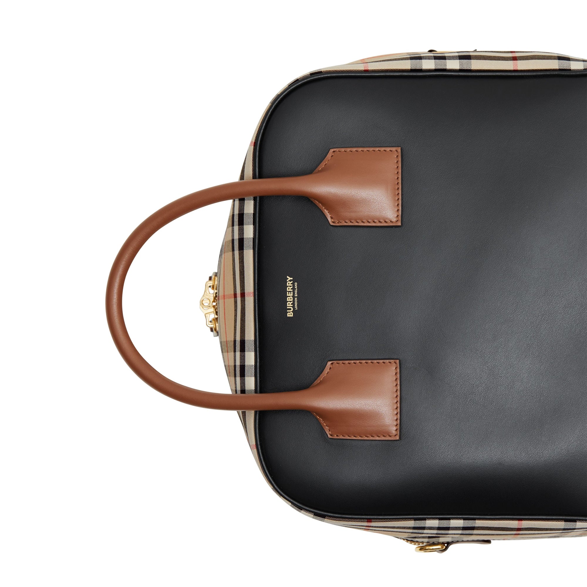 Sac Cube moyen en cuir et Vintage Check - Archive Beige
