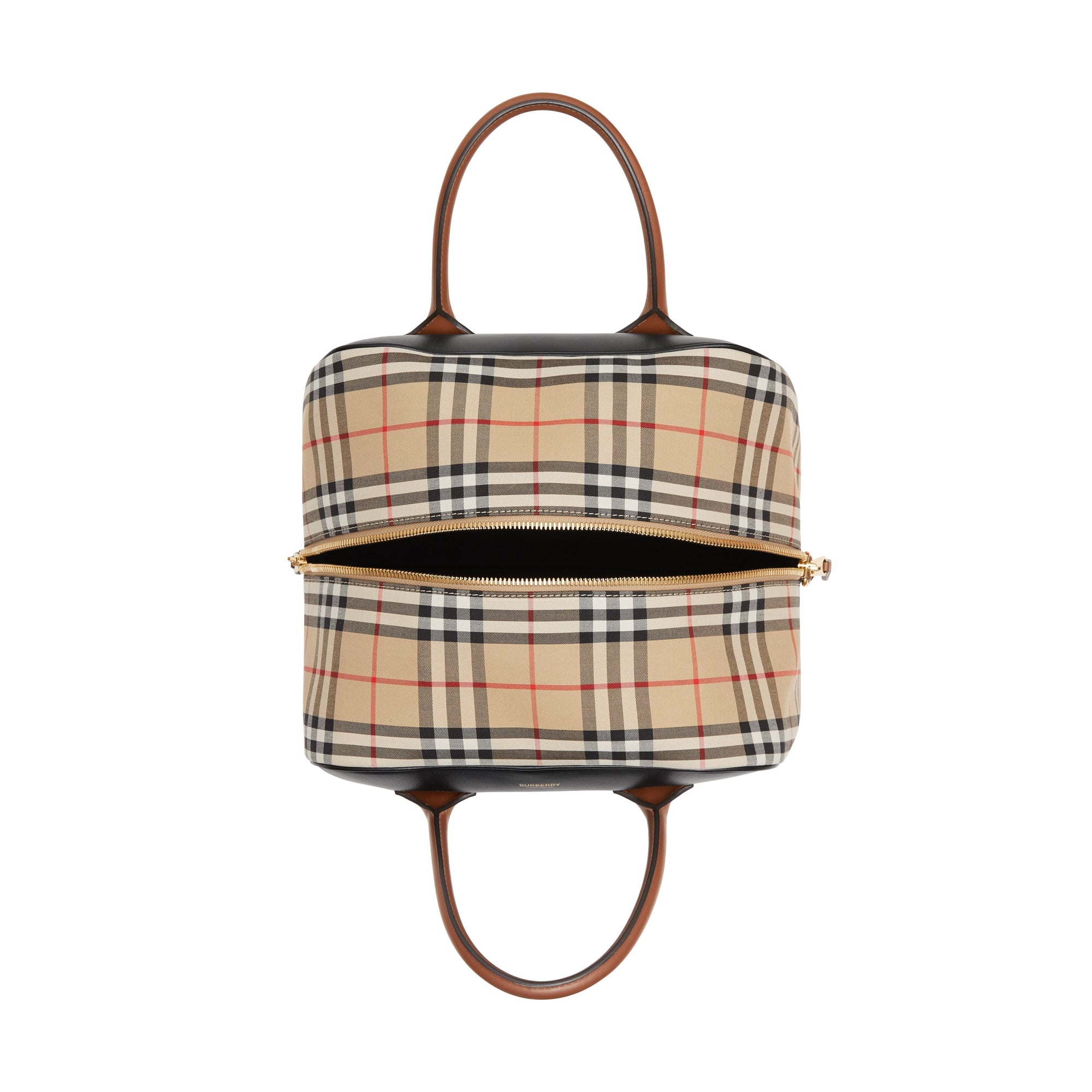 Sac Cube moyen en cuir et Vintage Check - Archive Beige