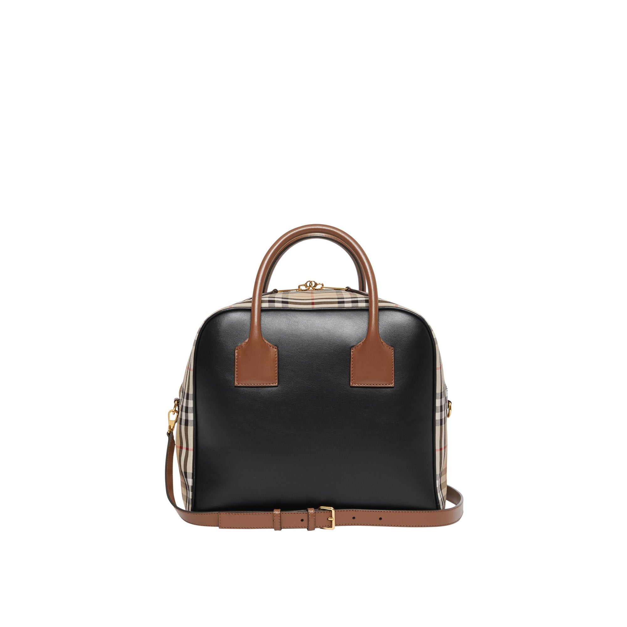 Sac Cube moyen en cuir et Vintage Check - Archive Beige