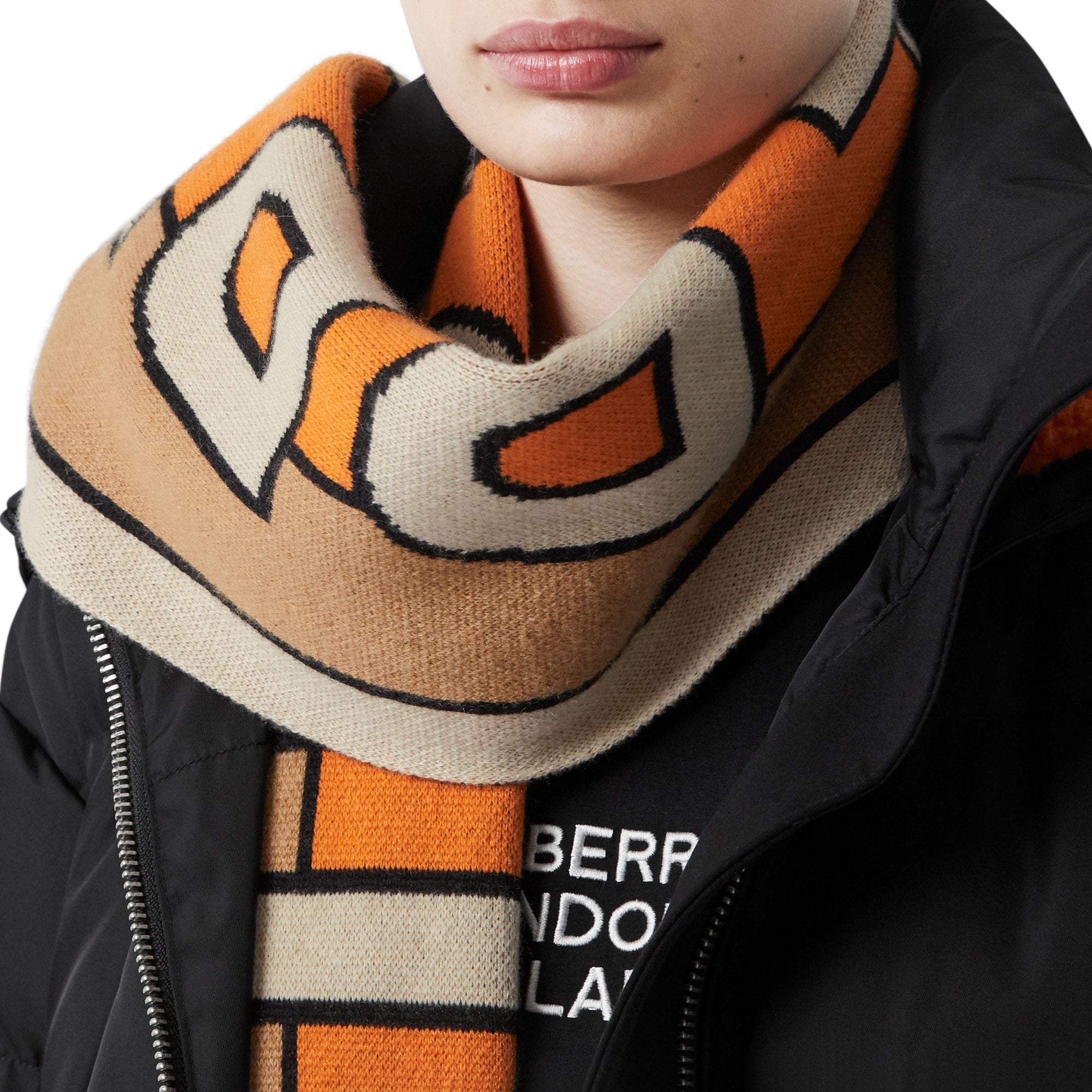 Écharpe en jacquard de cachemire avec logo - Warm Camel
