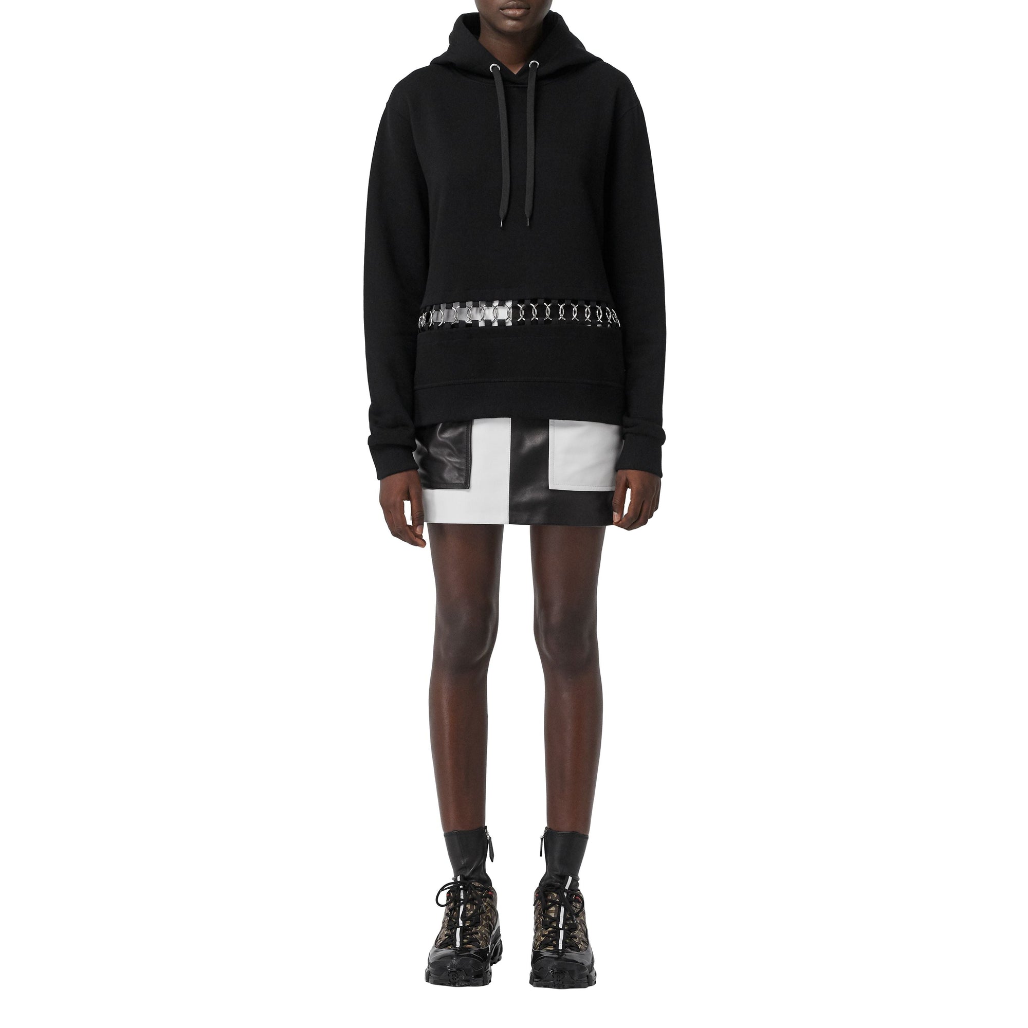 Sweat-shirt à capuche oversize en coton avec anneaux - Black