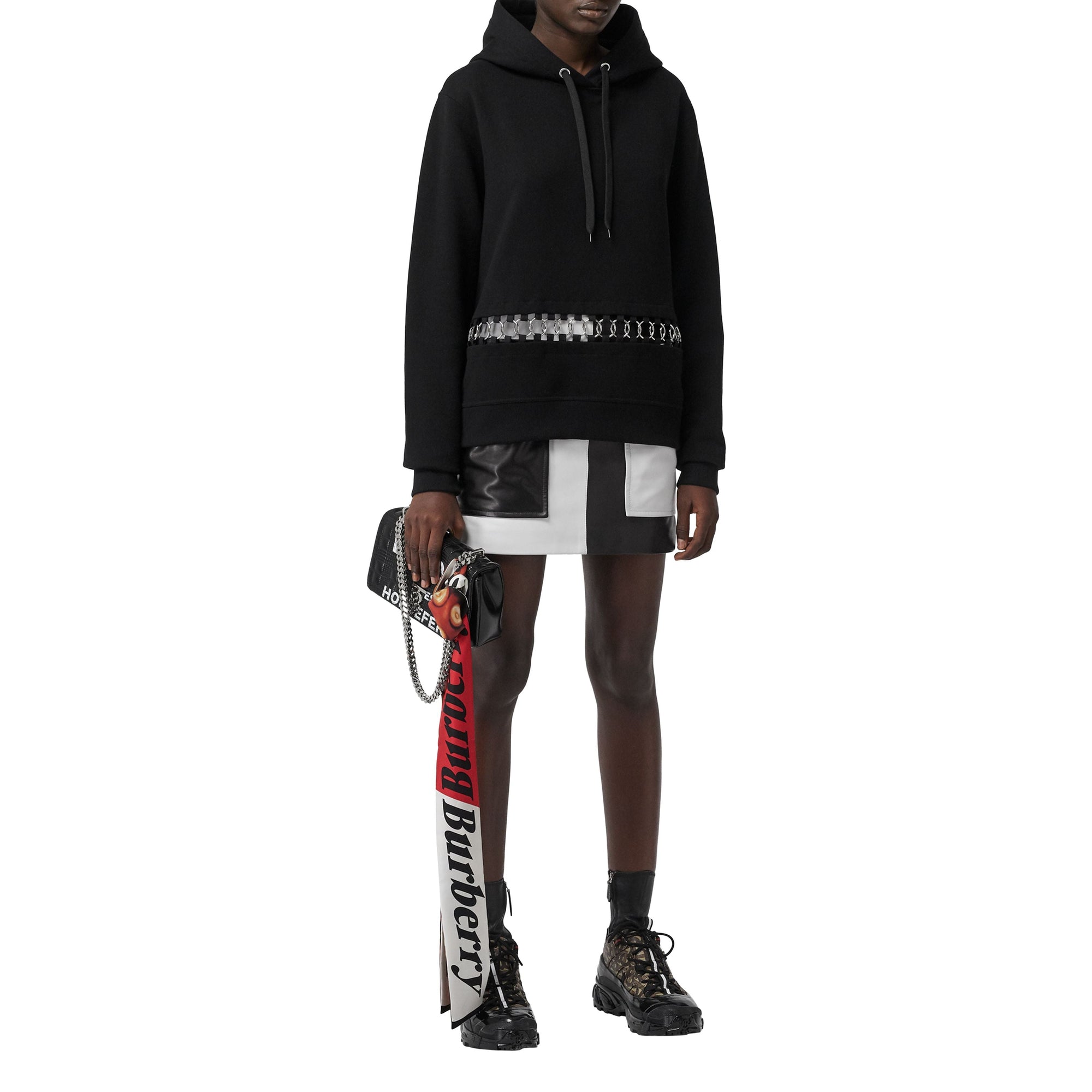 Sweat-shirt à capuche oversize en coton avec anneaux - Black