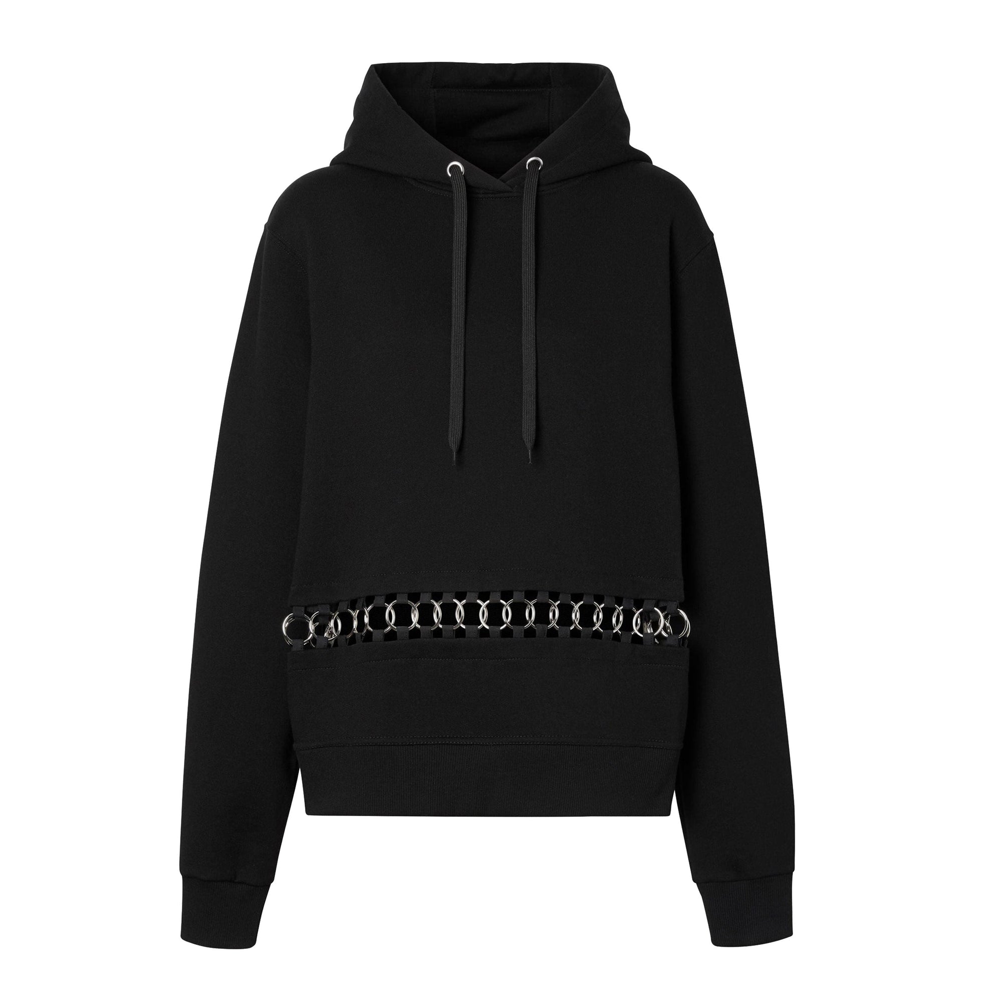 Sweat-shirt à capuche oversize en coton avec anneaux - Black