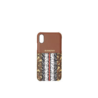 Coque pour iPhone X/XS en cuir et toile rayée - Bridle Brown