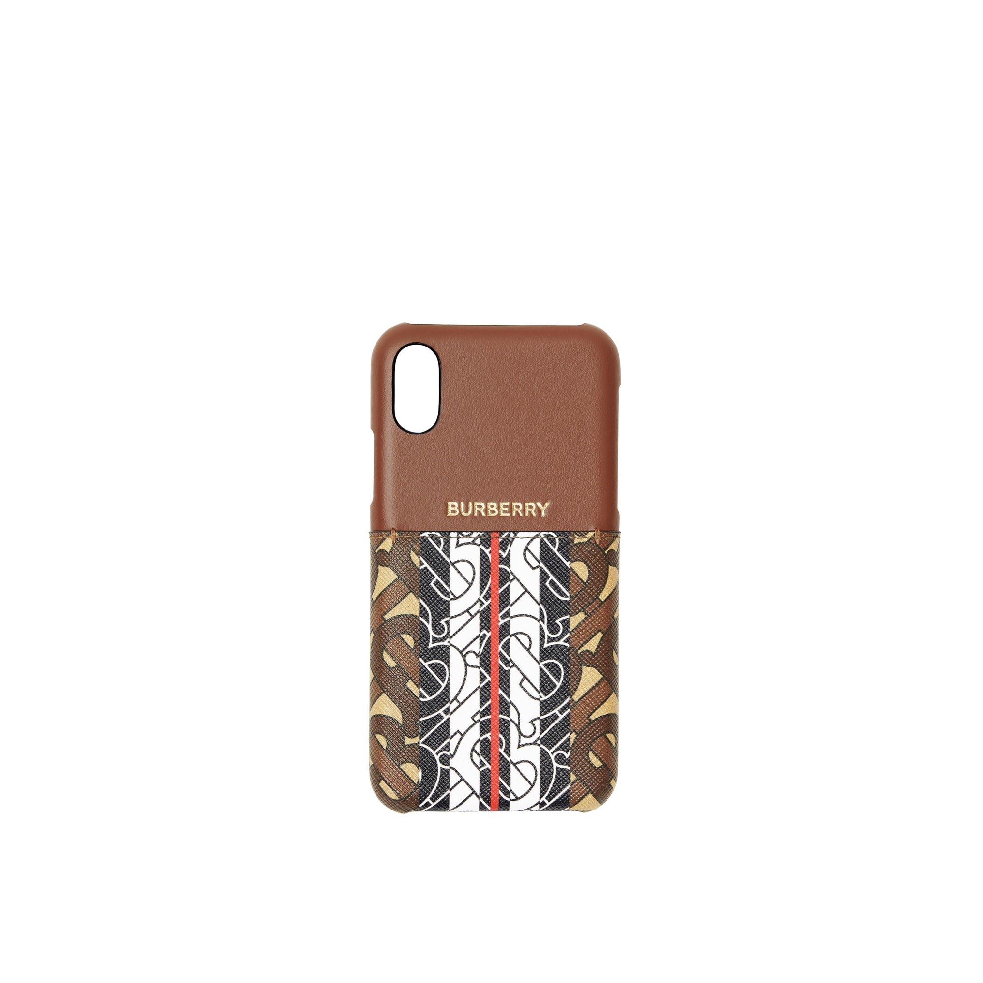 Coque pour iPhone X/XS en cuir et toile rayée - Bridle Brown