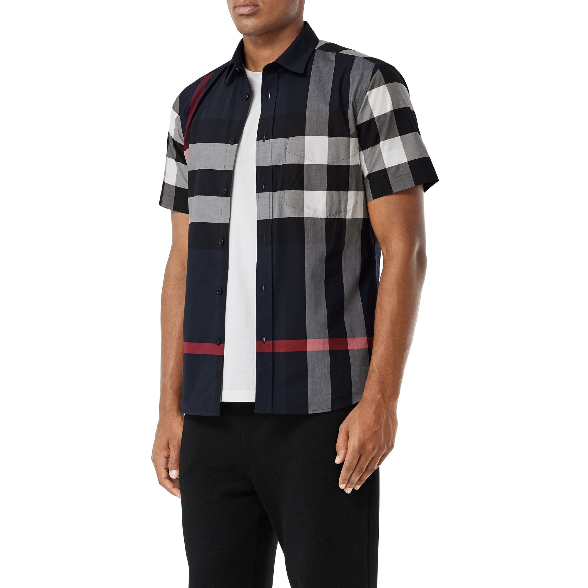 Chemise slim à manches courtes à motif check - Navy Check