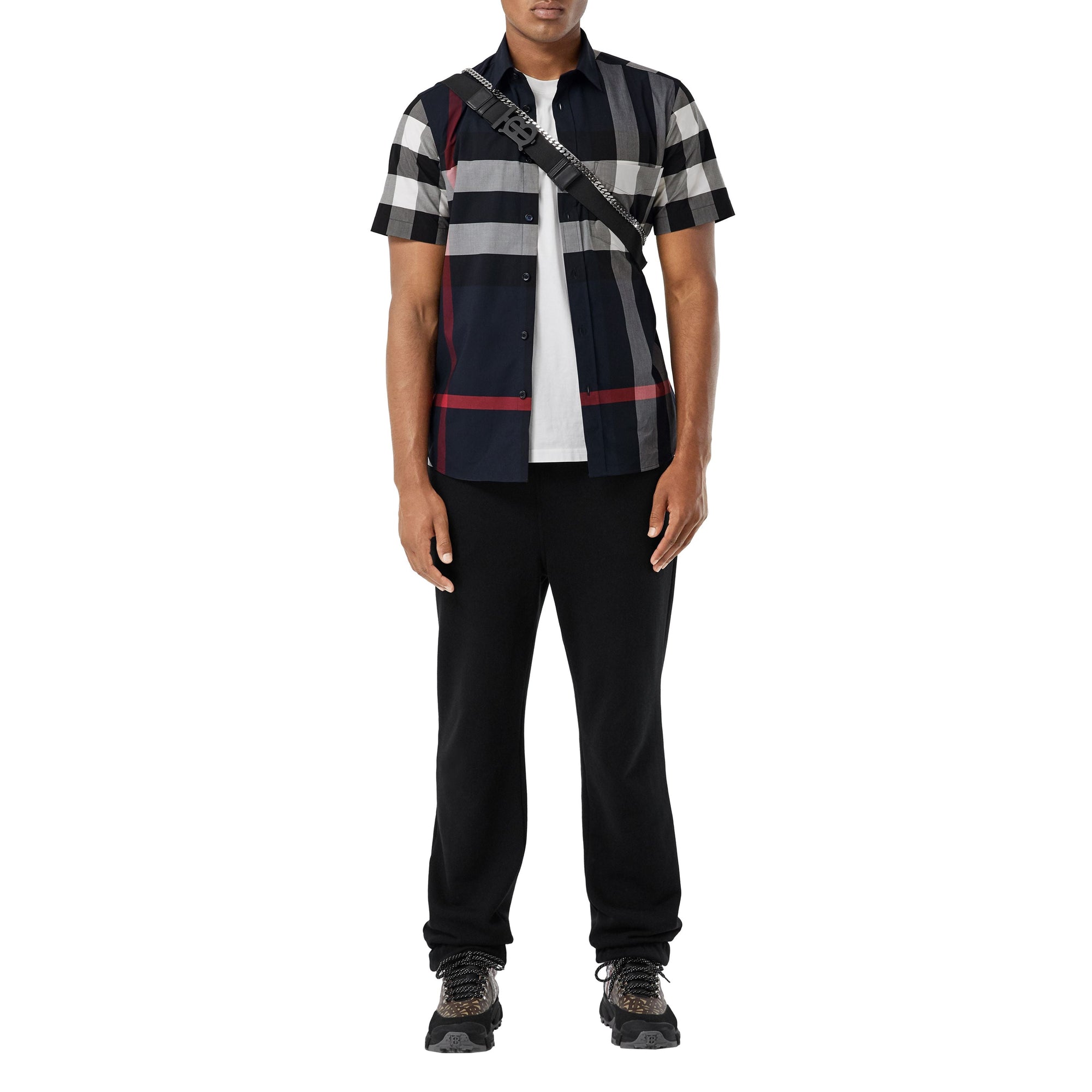Chemise slim à manches courtes à motif check - Navy Check