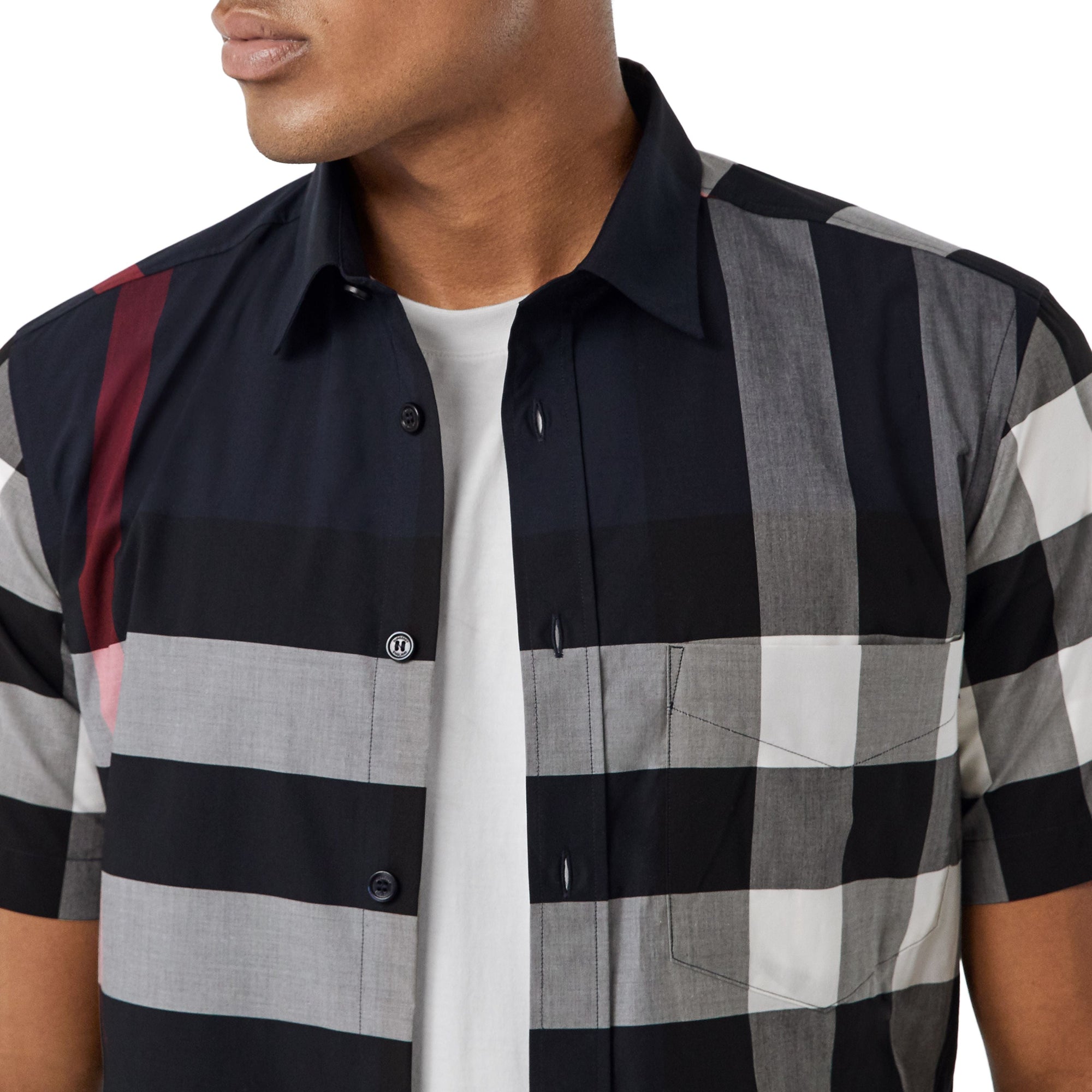 Chemise slim à manches courtes à motif check - Navy Check