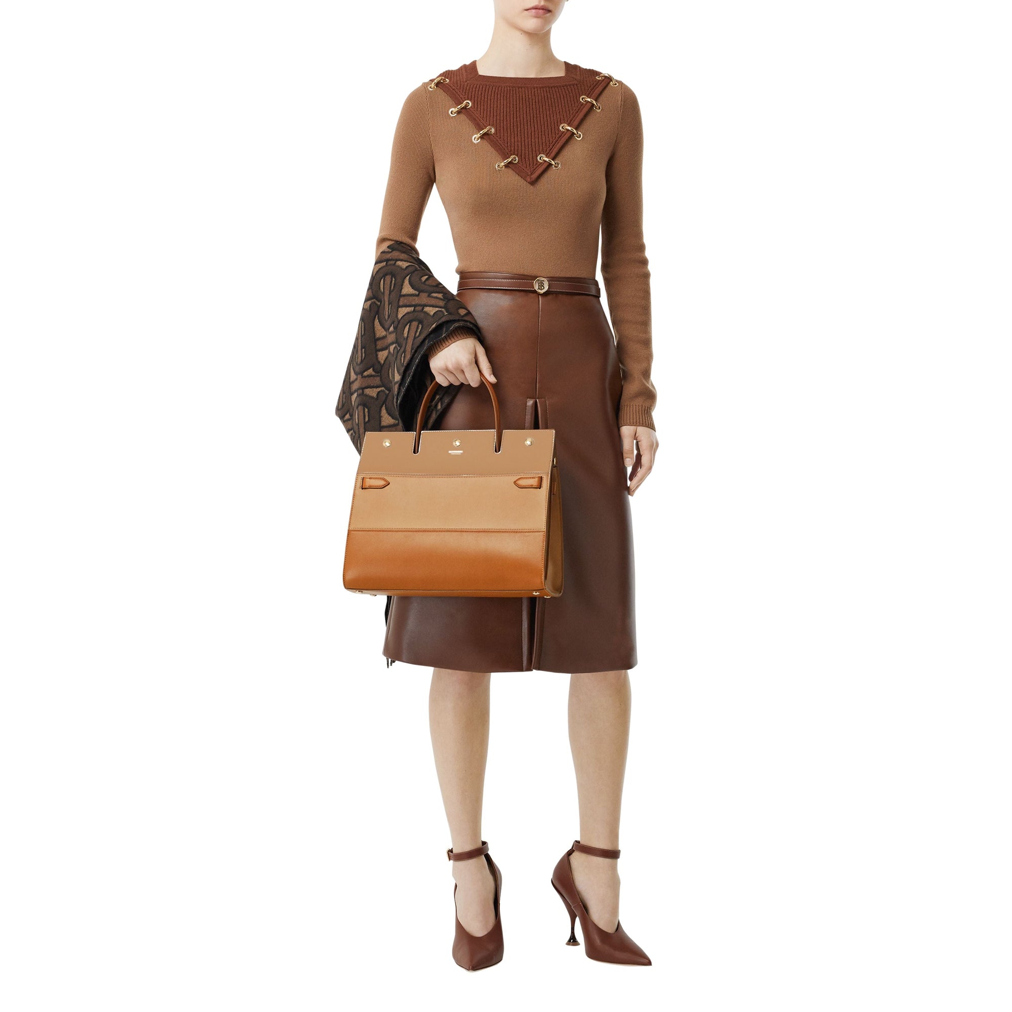 Sac Title moyen en cuir à panneaux - Soft Fawn