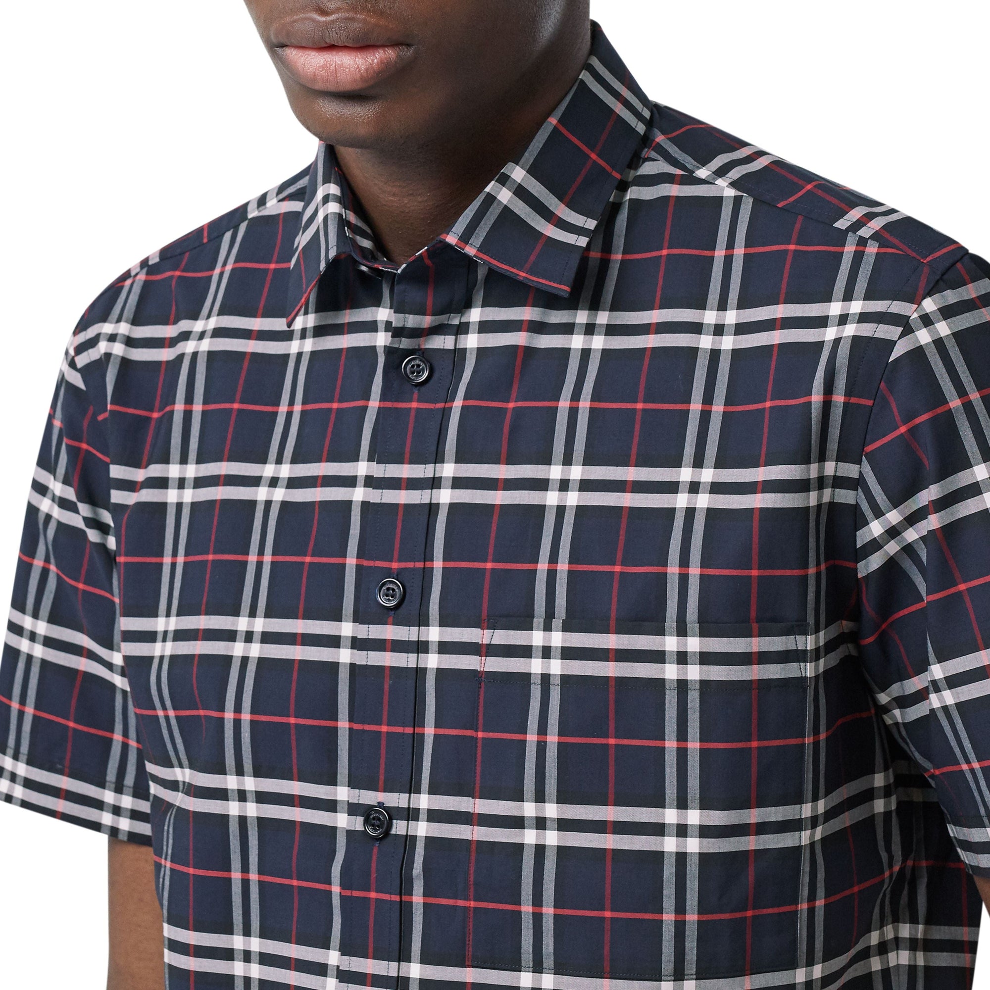 Chemise à manches courtes en coton stretch - Navy Check