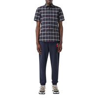 Chemise à manches courtes en coton stretch - Navy Check