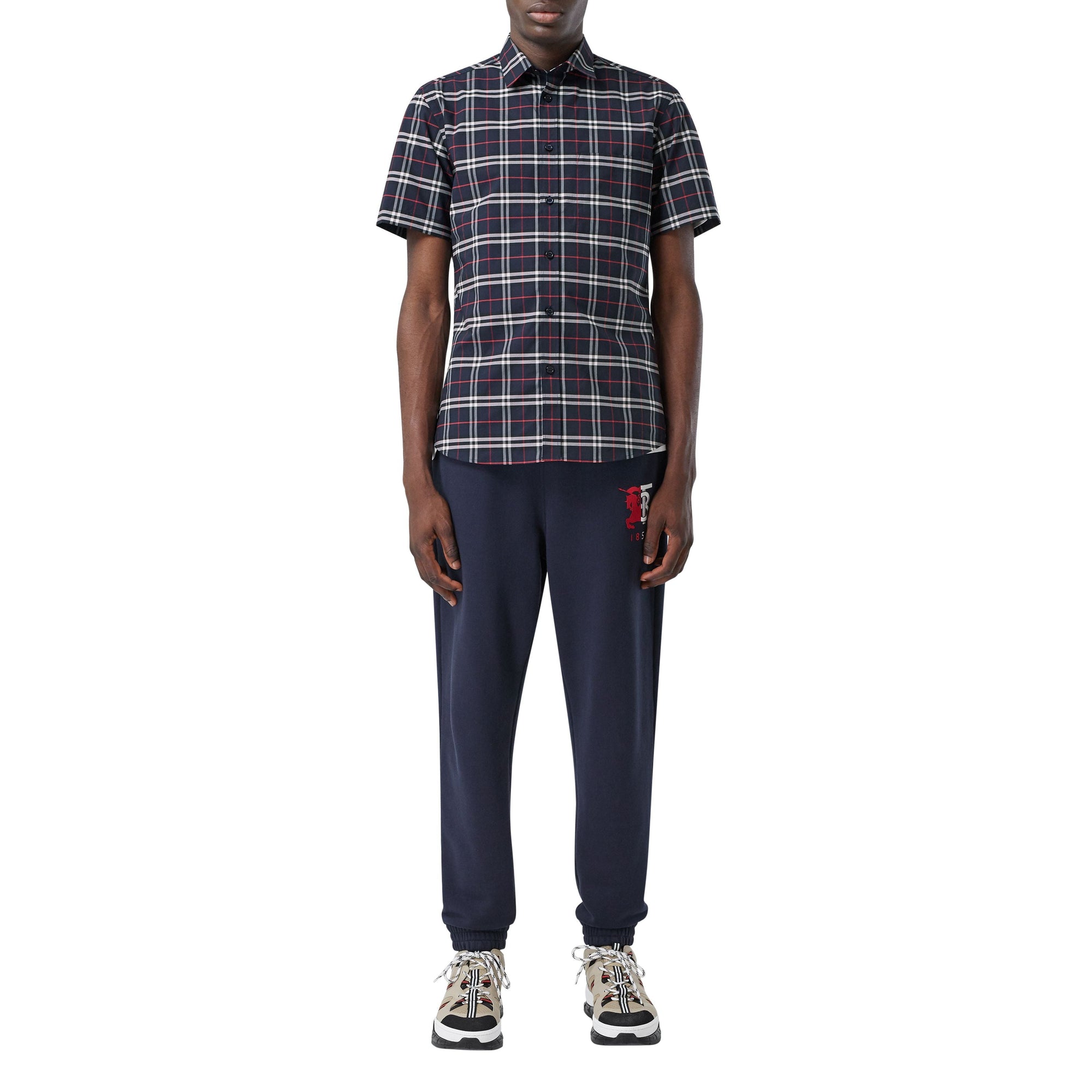 Chemise à manches courtes en coton stretch - Navy Check