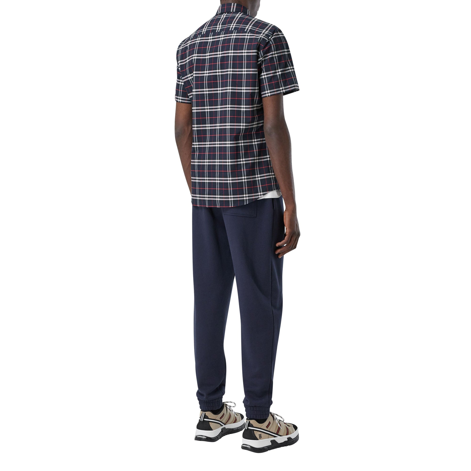 Chemise à manches courtes en coton stretch - Navy Check