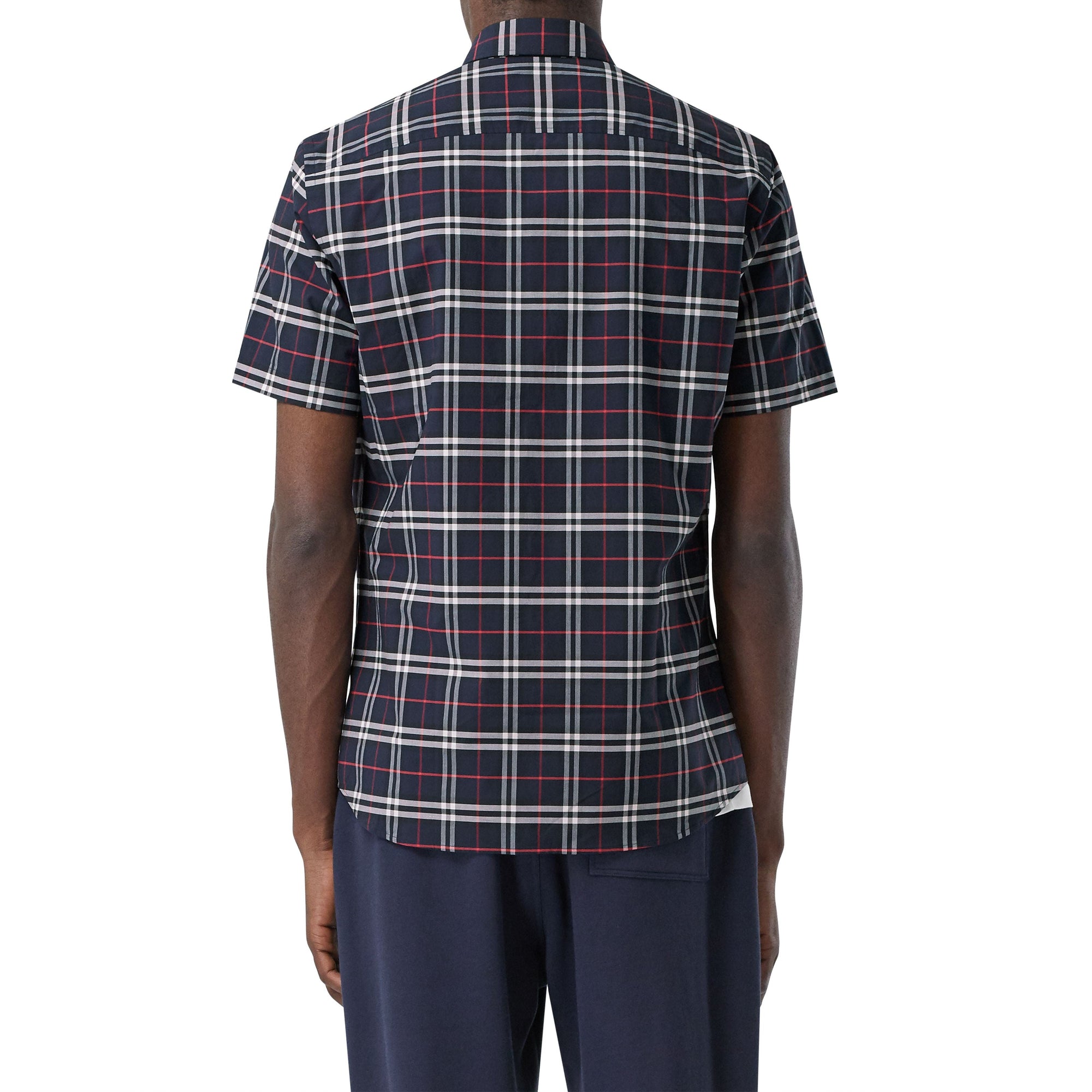 Chemise à manches courtes en coton stretch - Navy Check