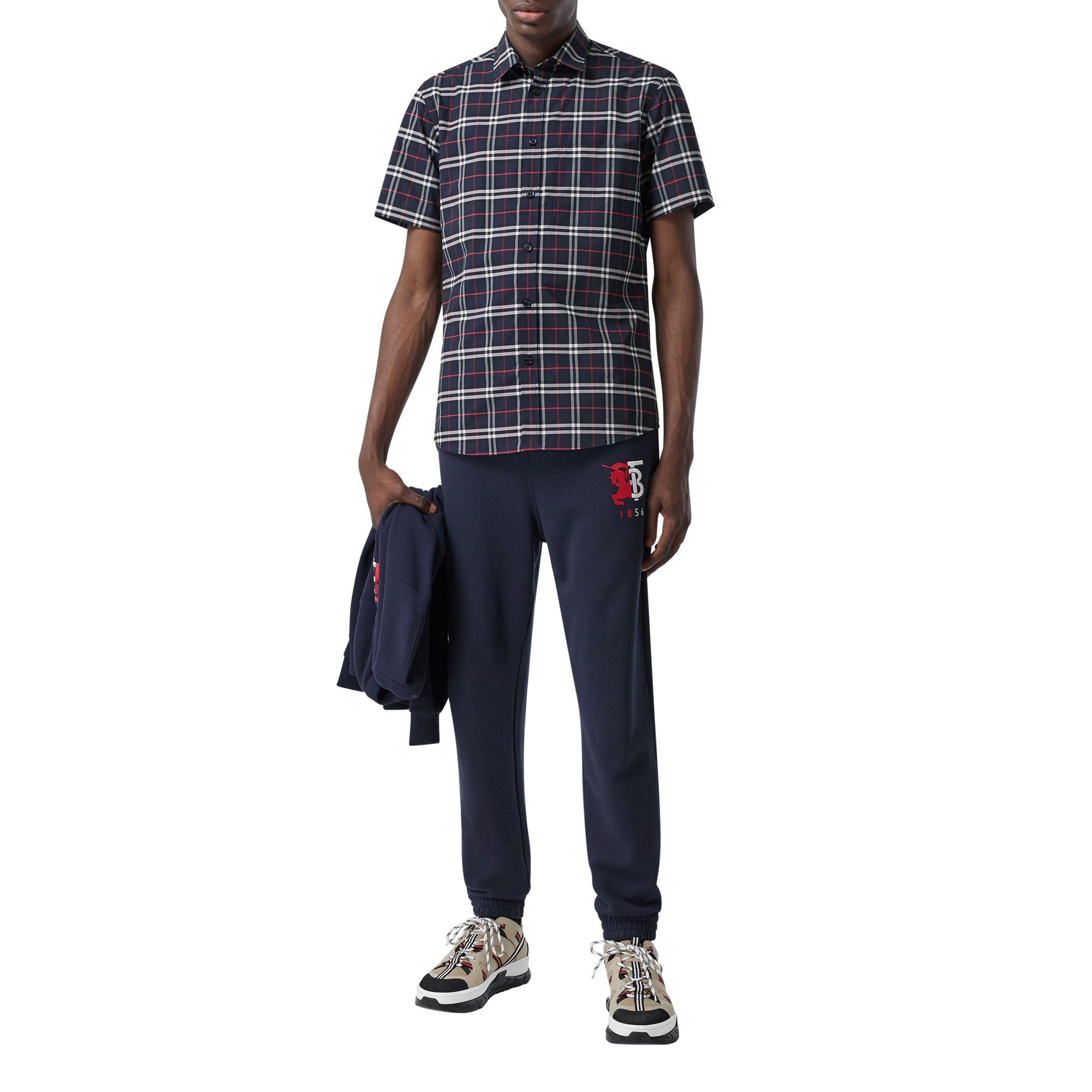 Chemise à manches courtes en coton stretch - Navy Check