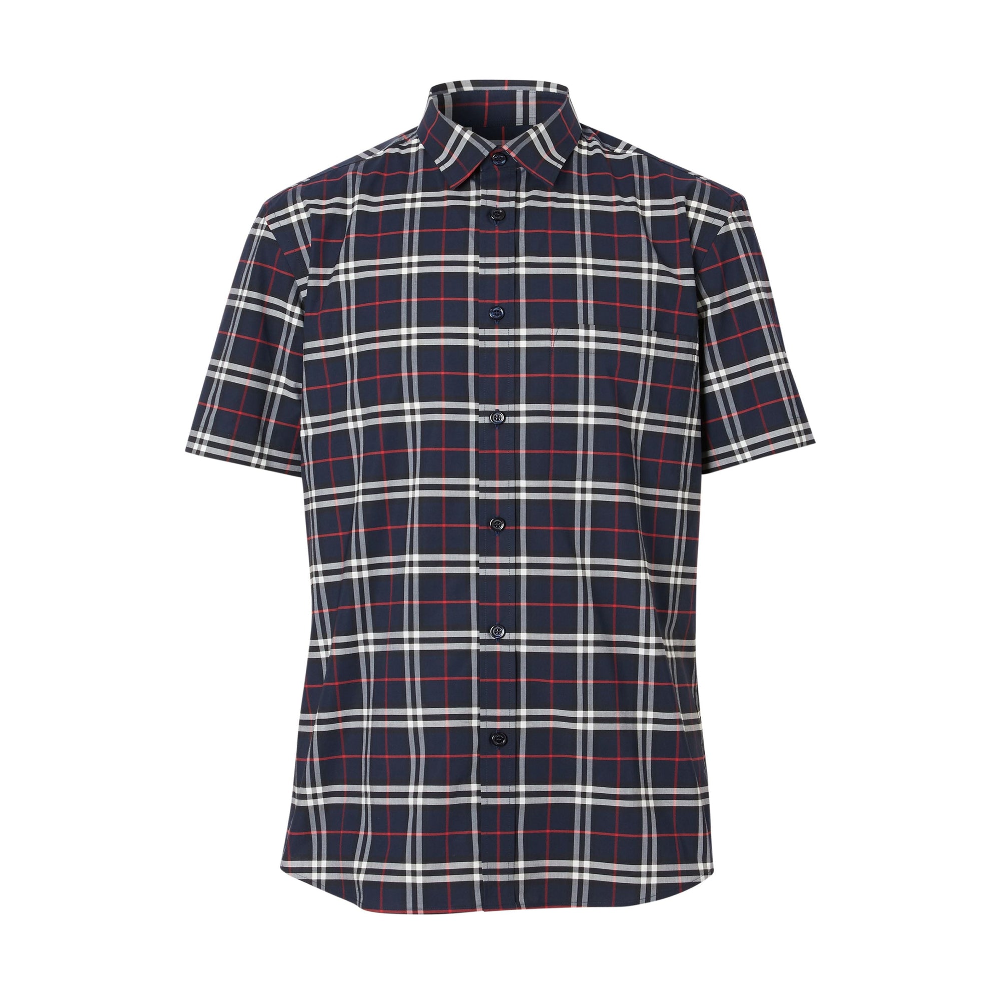 Chemise à manches courtes en coton stretch - Navy Check
