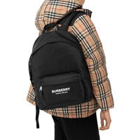 Sac à dos à logo et bordures en cuir - Black