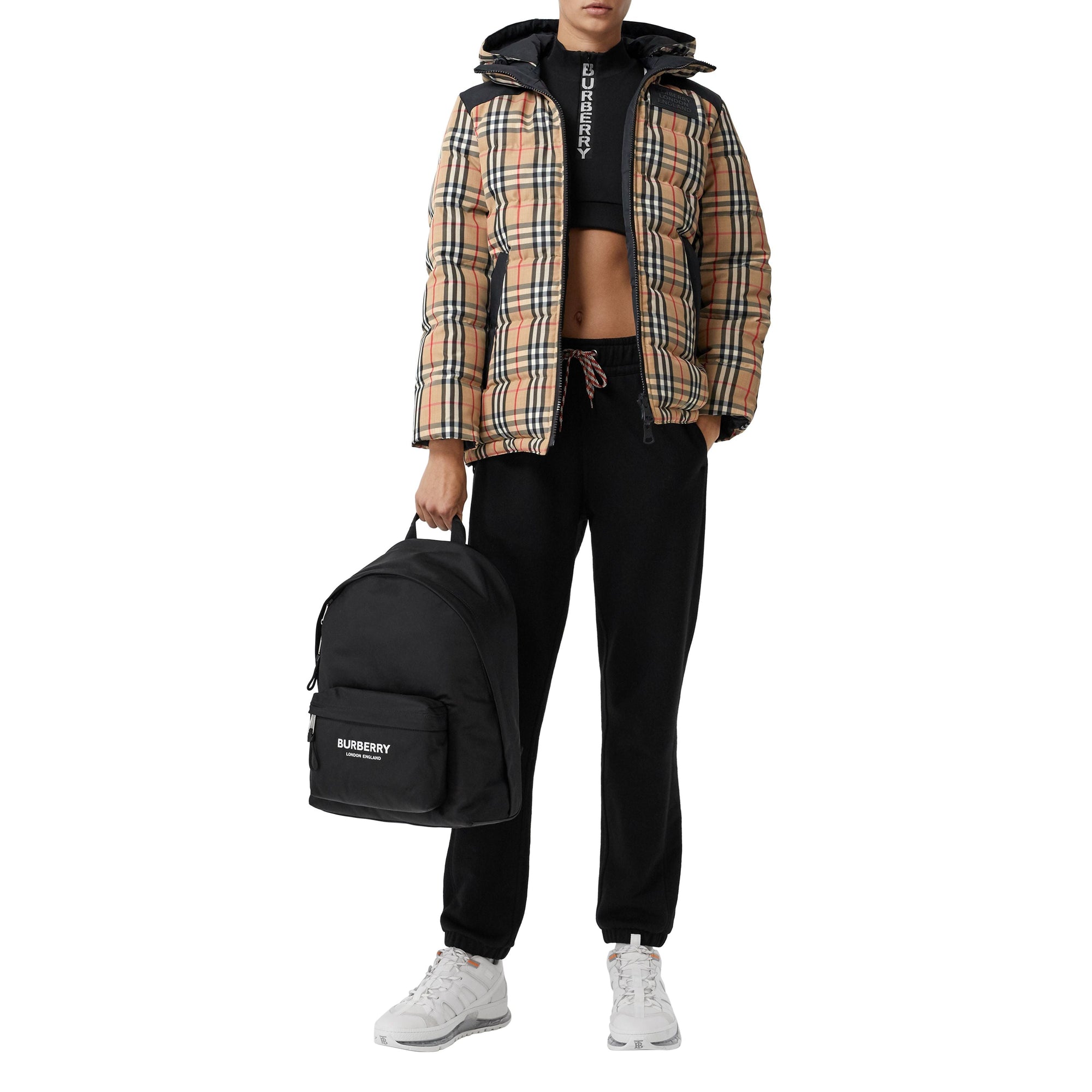 Sac à dos à logo et bordures en cuir - Black
