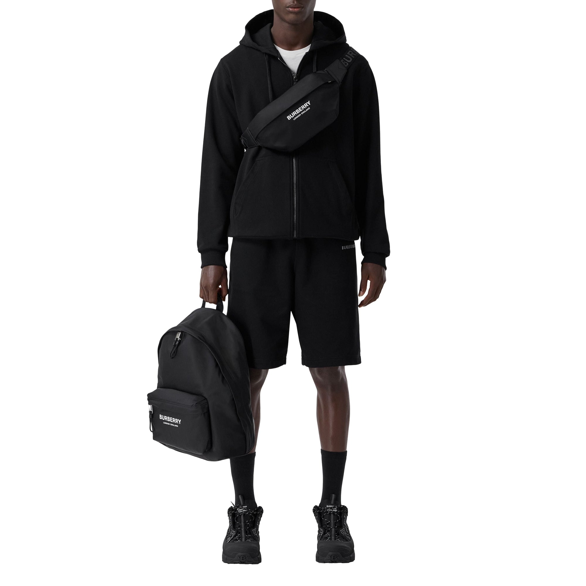 Sac à dos à logo et bordures en cuir - Black