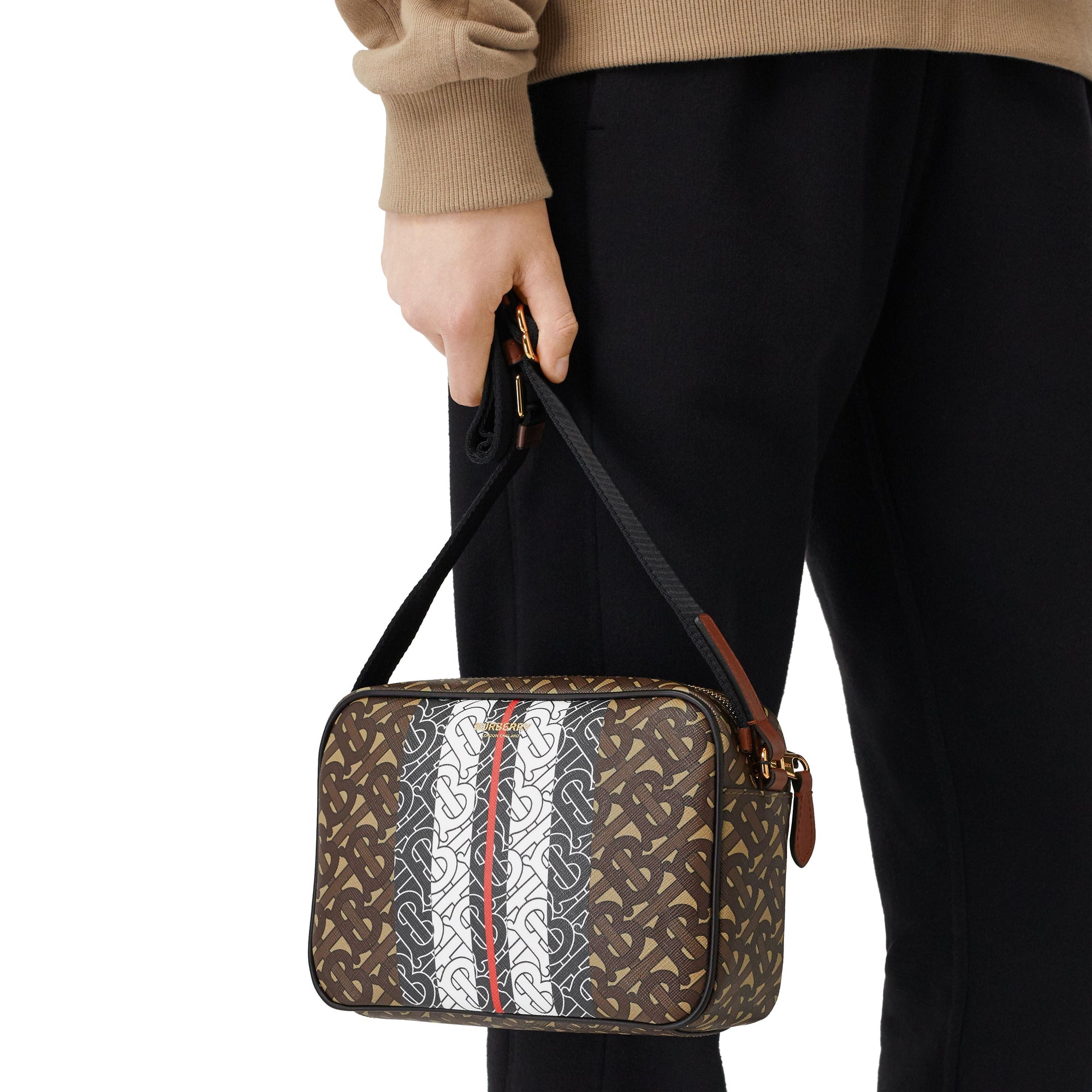 Sac à bandoulière en toile écologique rayé Monogram - Bridle Brown
