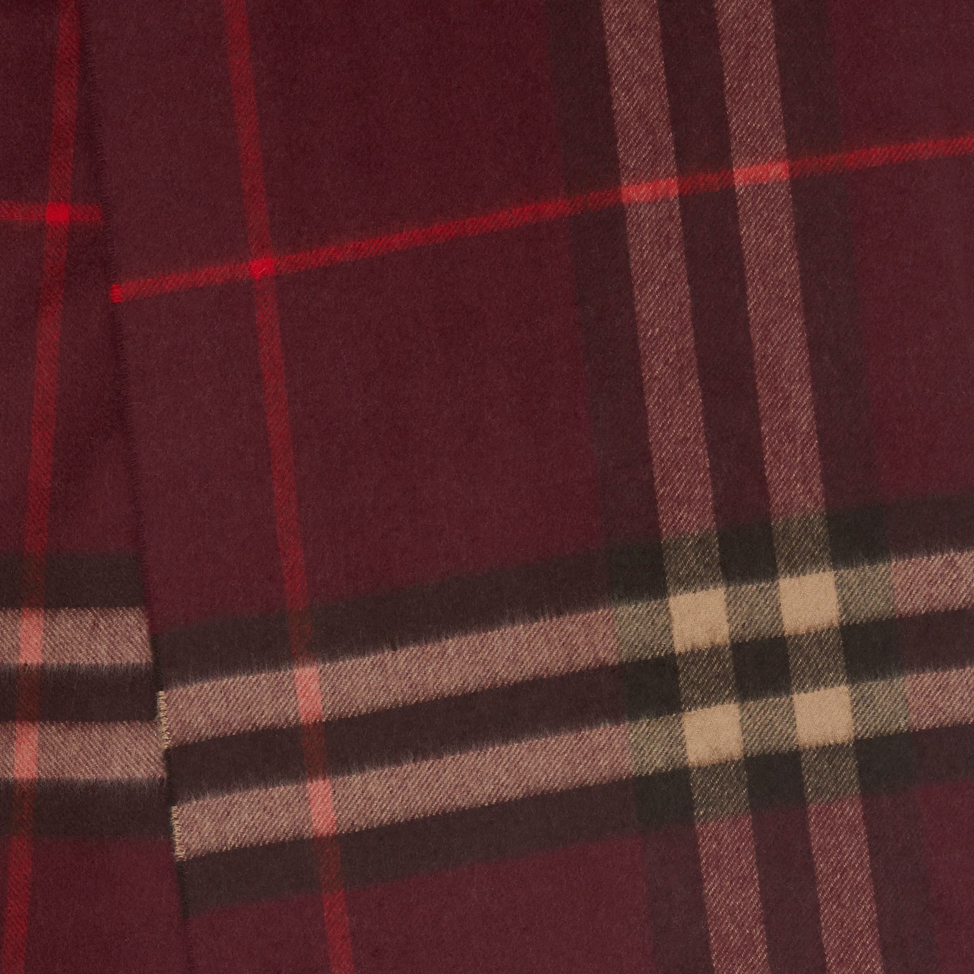 Écharpe à franges et motif check en cachemire - Burgundy