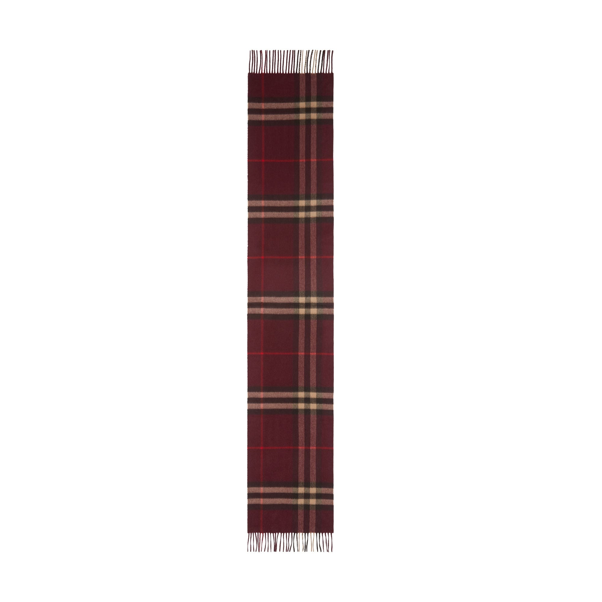 Écharpe à franges et motif check en cachemire - Burgundy