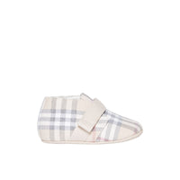 Chaussons en cuir et coton Check - Pale Stone