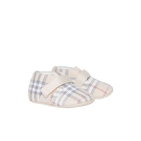 Chaussons en cuir et coton Check - Pale Stone