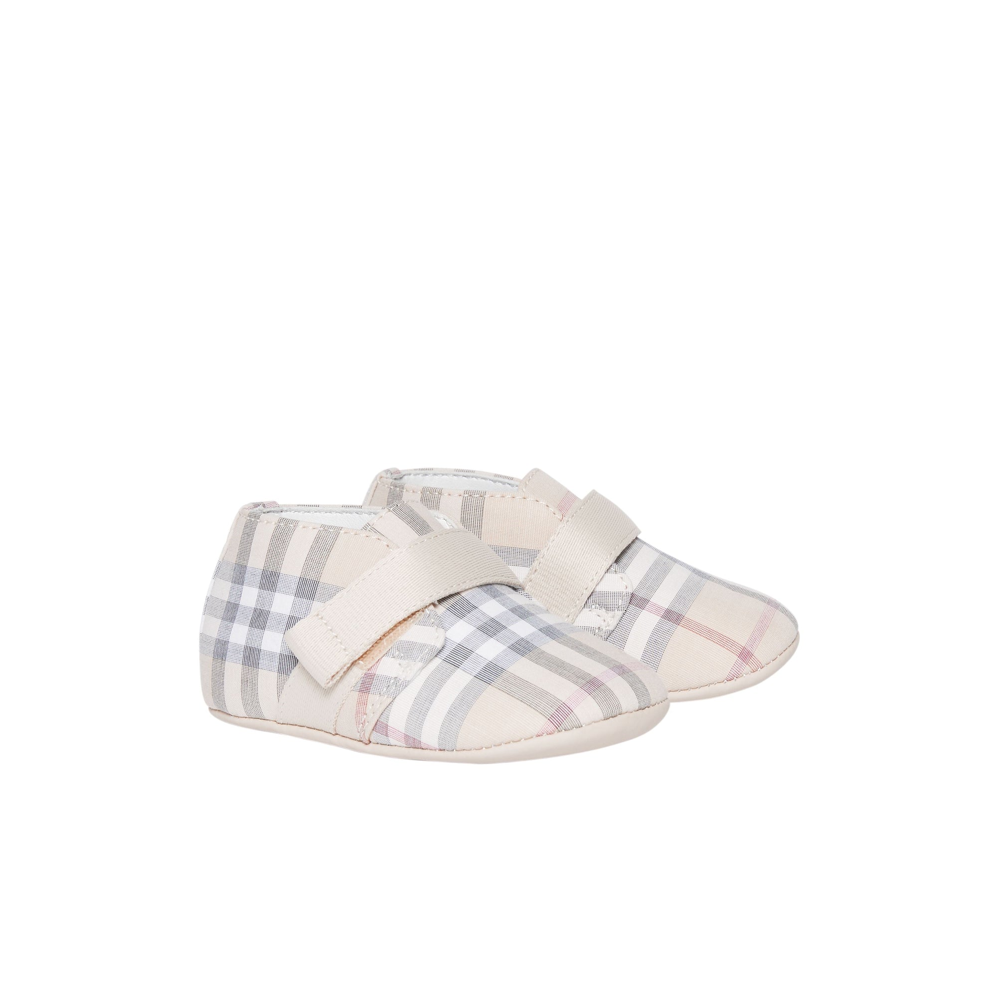 Chaussons en cuir et coton Check - Pale Stone