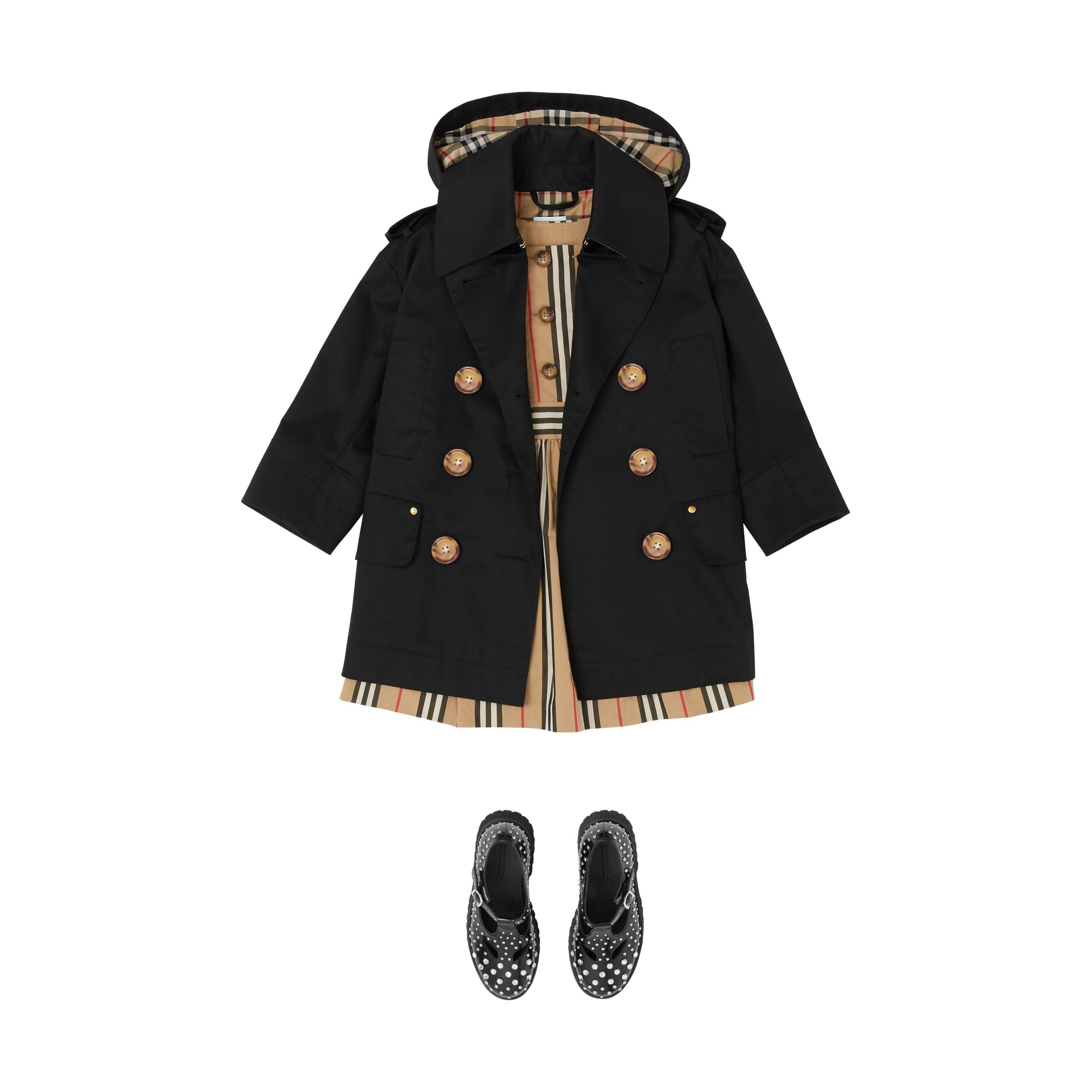 Trench à capuche en sergé de coton - Black