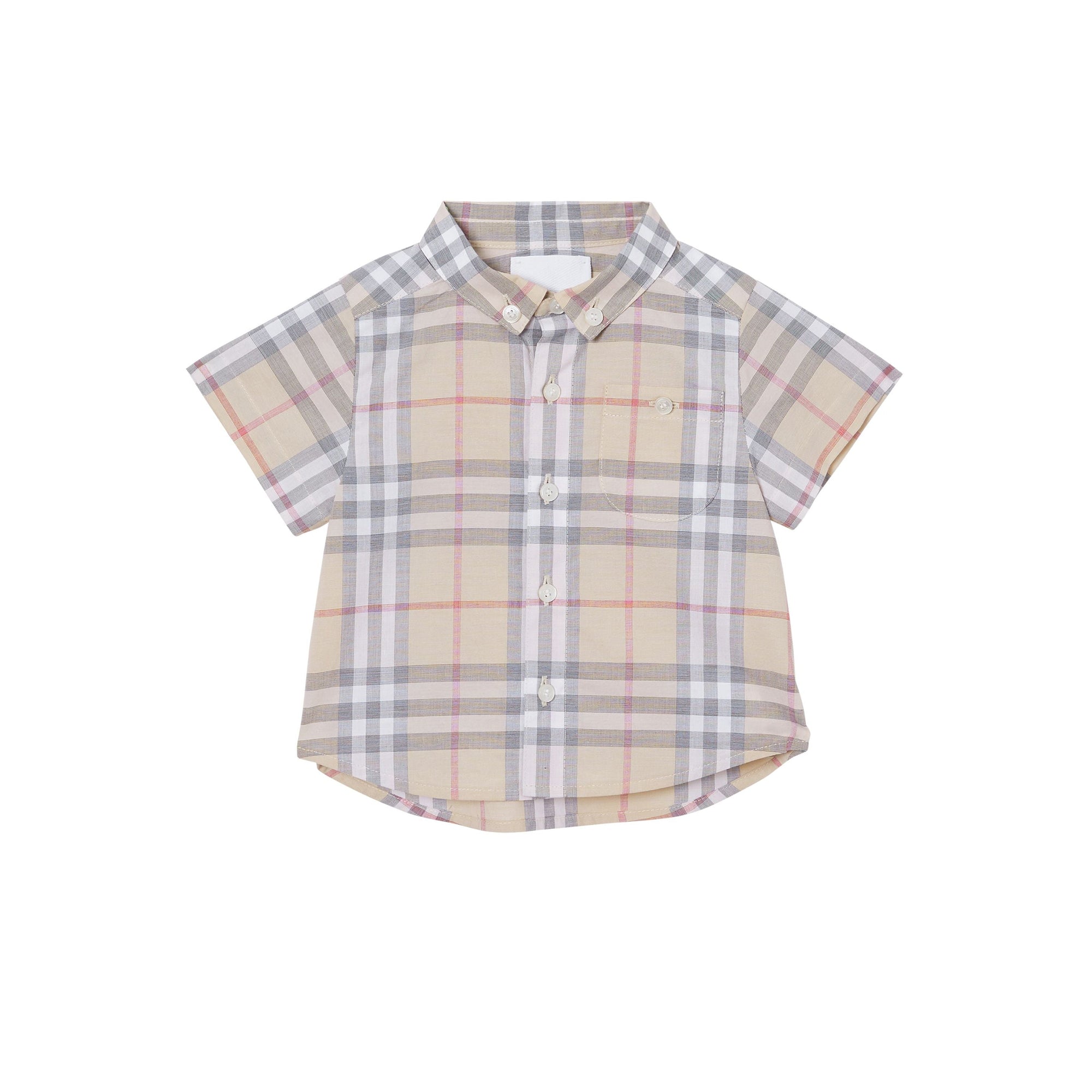 Chemise en coton Check à manches courtes et col boutonné - Pale Stone Check