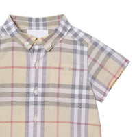 Chemise en coton Check à manches courtes et col boutonné - Pale Stone Check