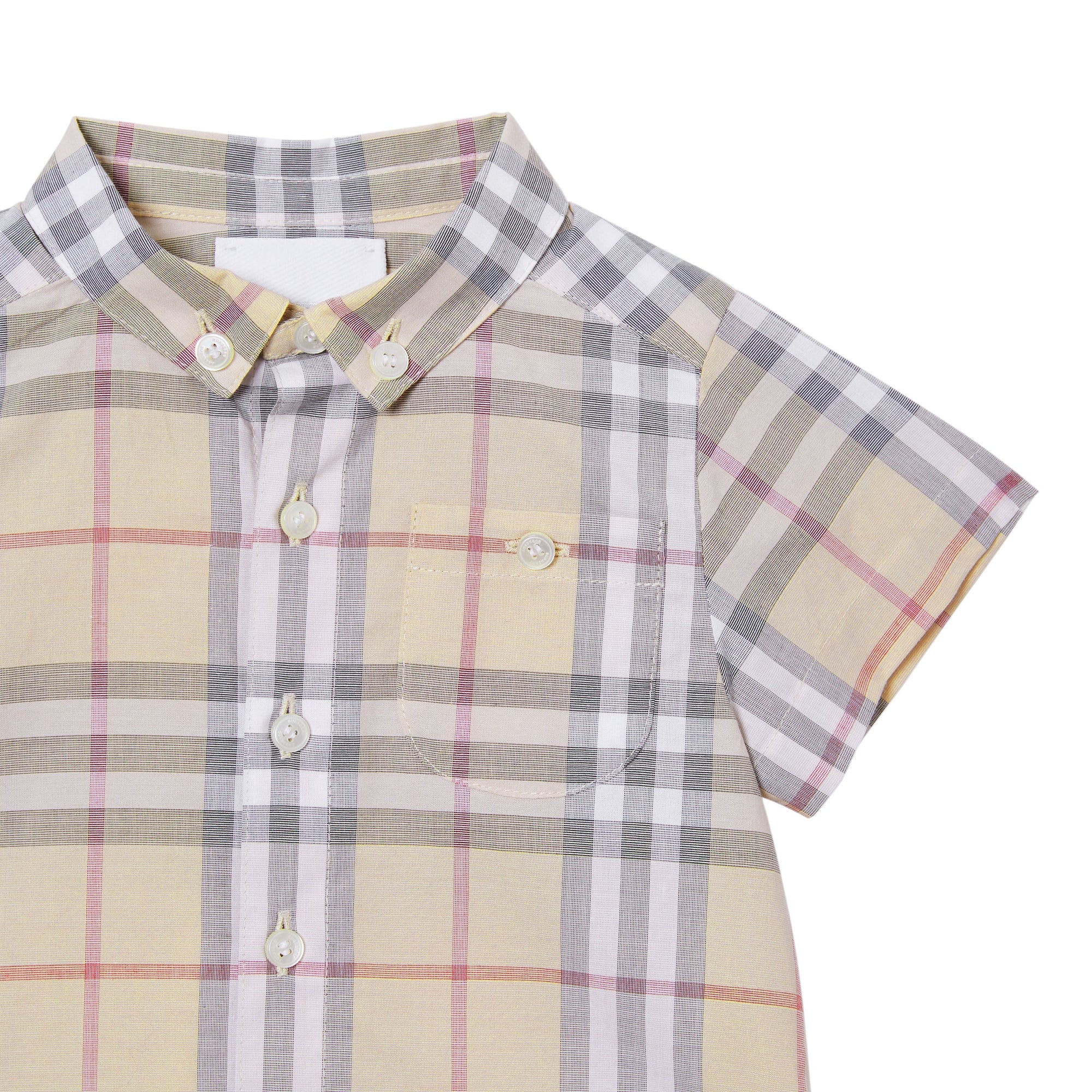 Chemise en coton Check à manches courtes et col boutonné - Pale Stone Check