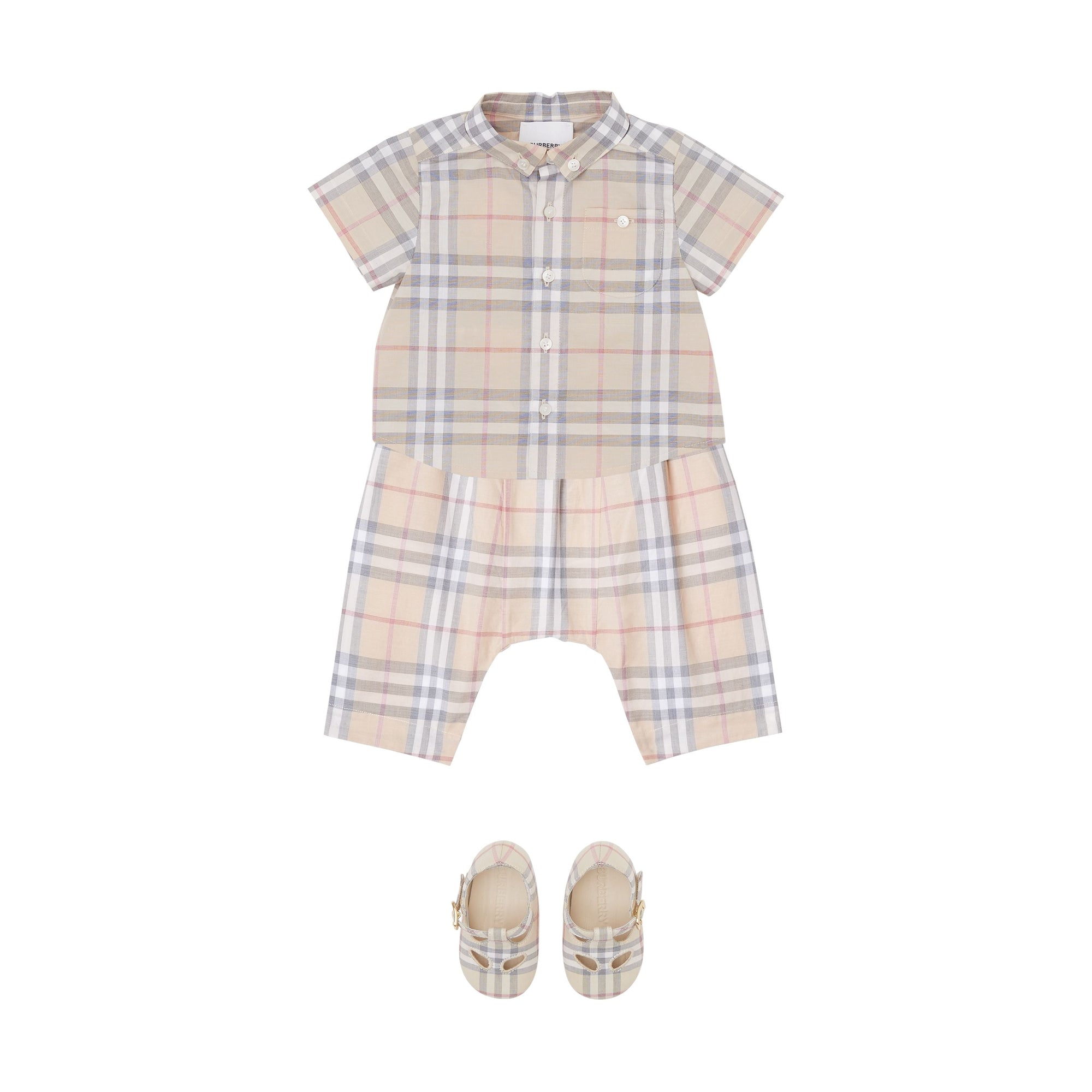 Chemise en coton Check à manches courtes et col boutonné - Pale Stone Check