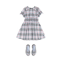 Robe en coton Vintage Check avec panneau ruché - Pale Blue Check