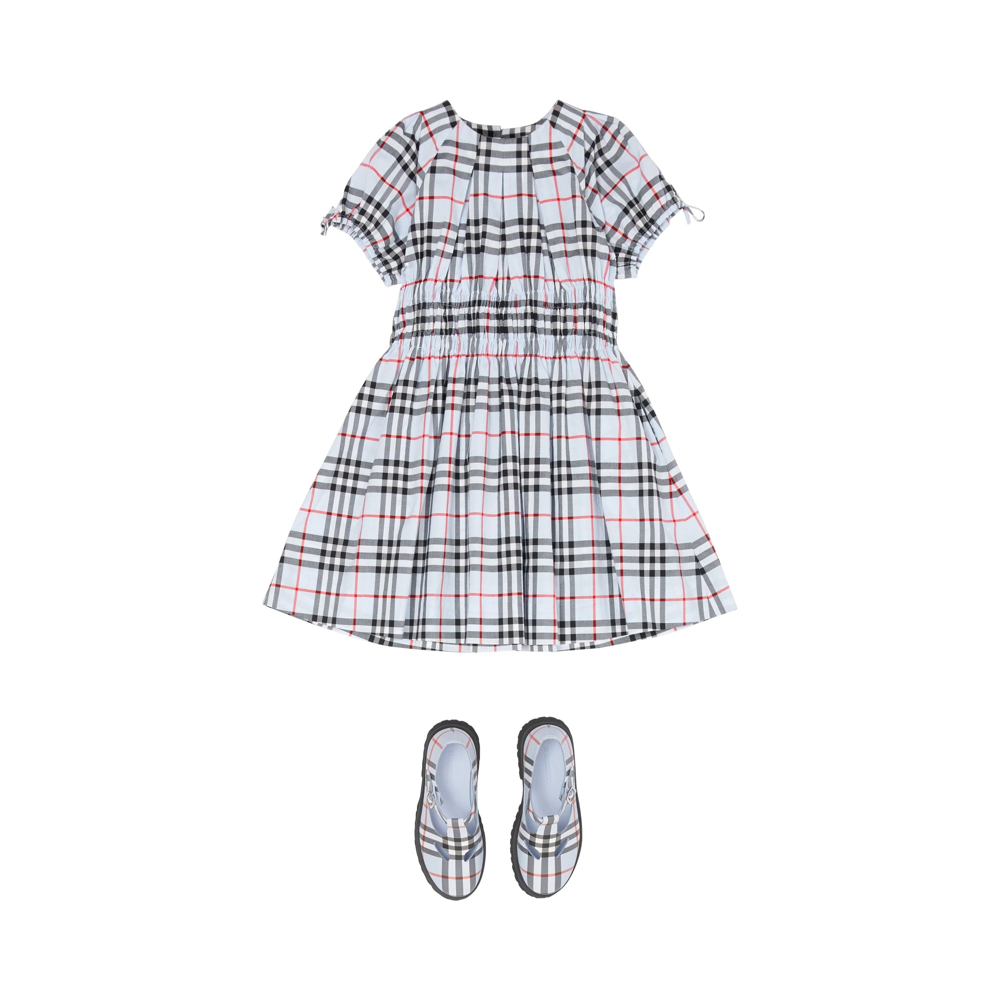 Robe en coton Vintage Check avec panneau ruché - Pale Blue Check