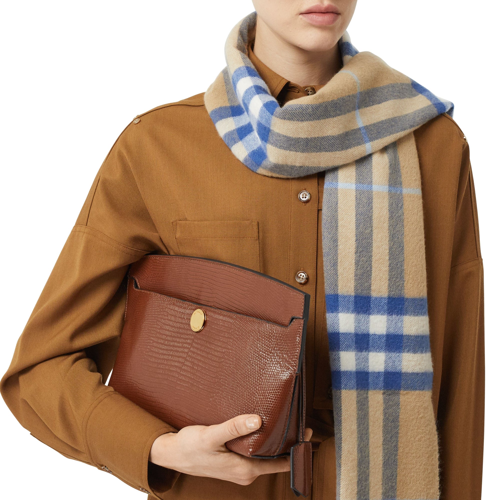 Écharpe classique en cachemire Check - Arc Beige & Inky Blue