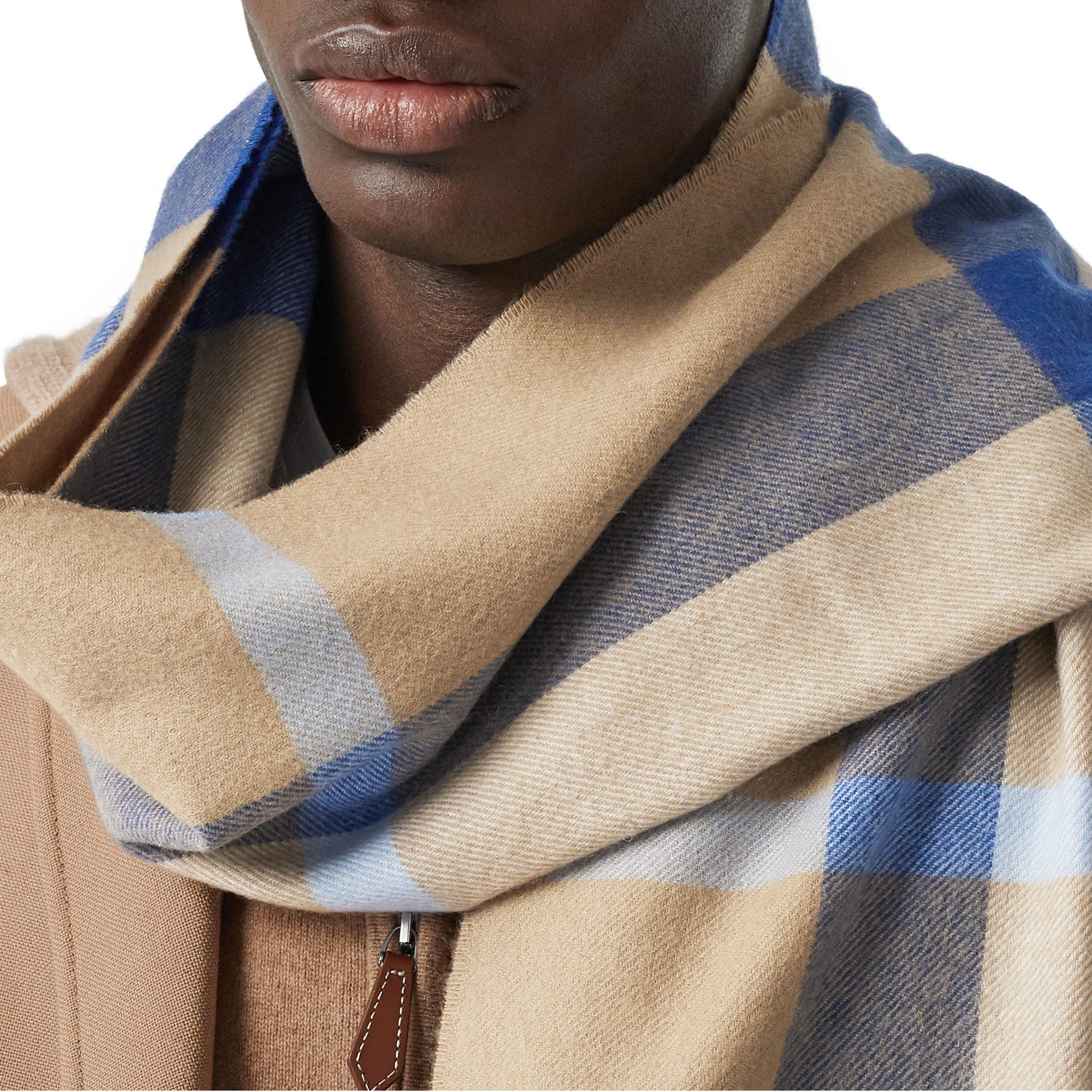 Écharpe en cachemire Check - Arc Beige & Inky Blue