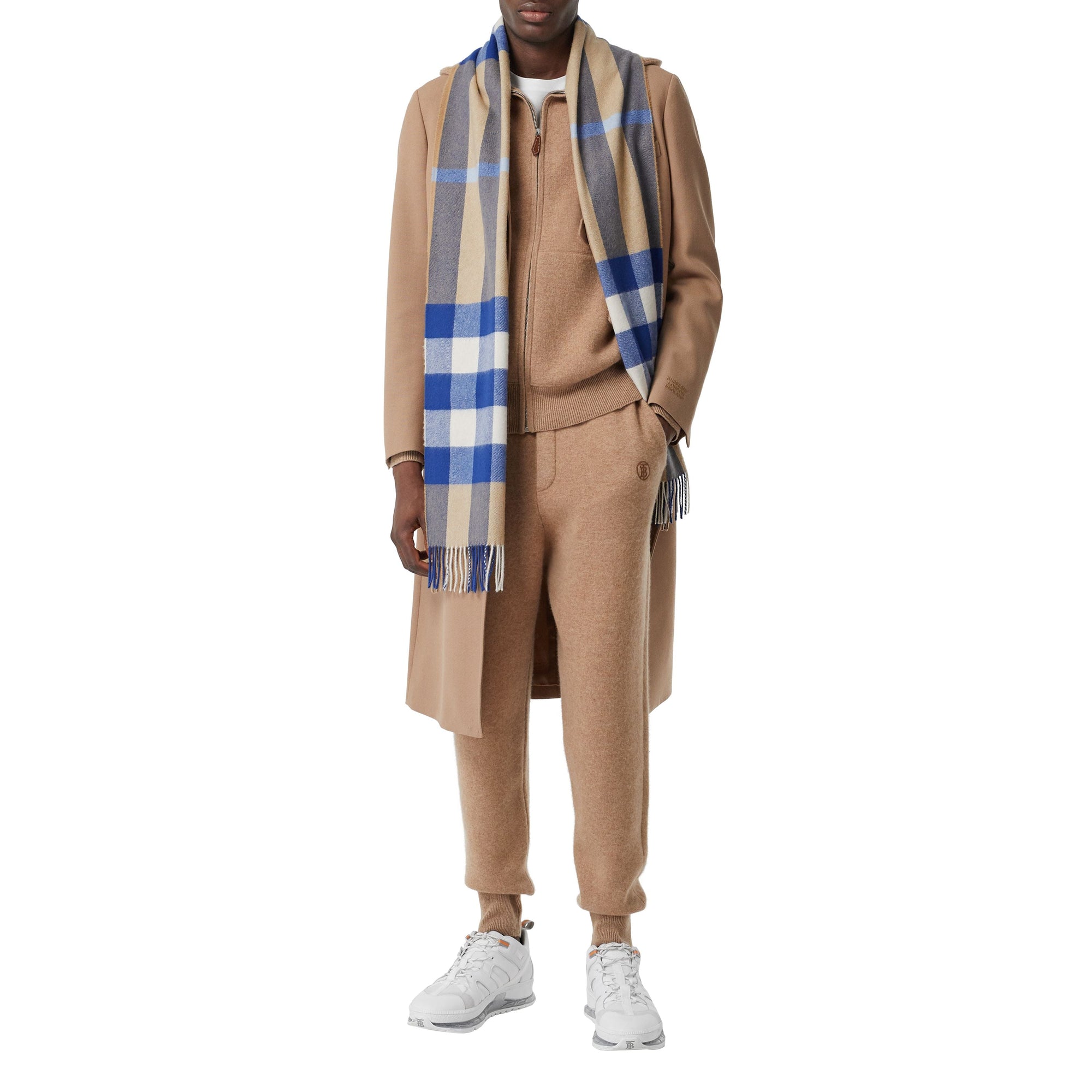 Écharpe en cachemire Check - Arc Beige & Inky Blue